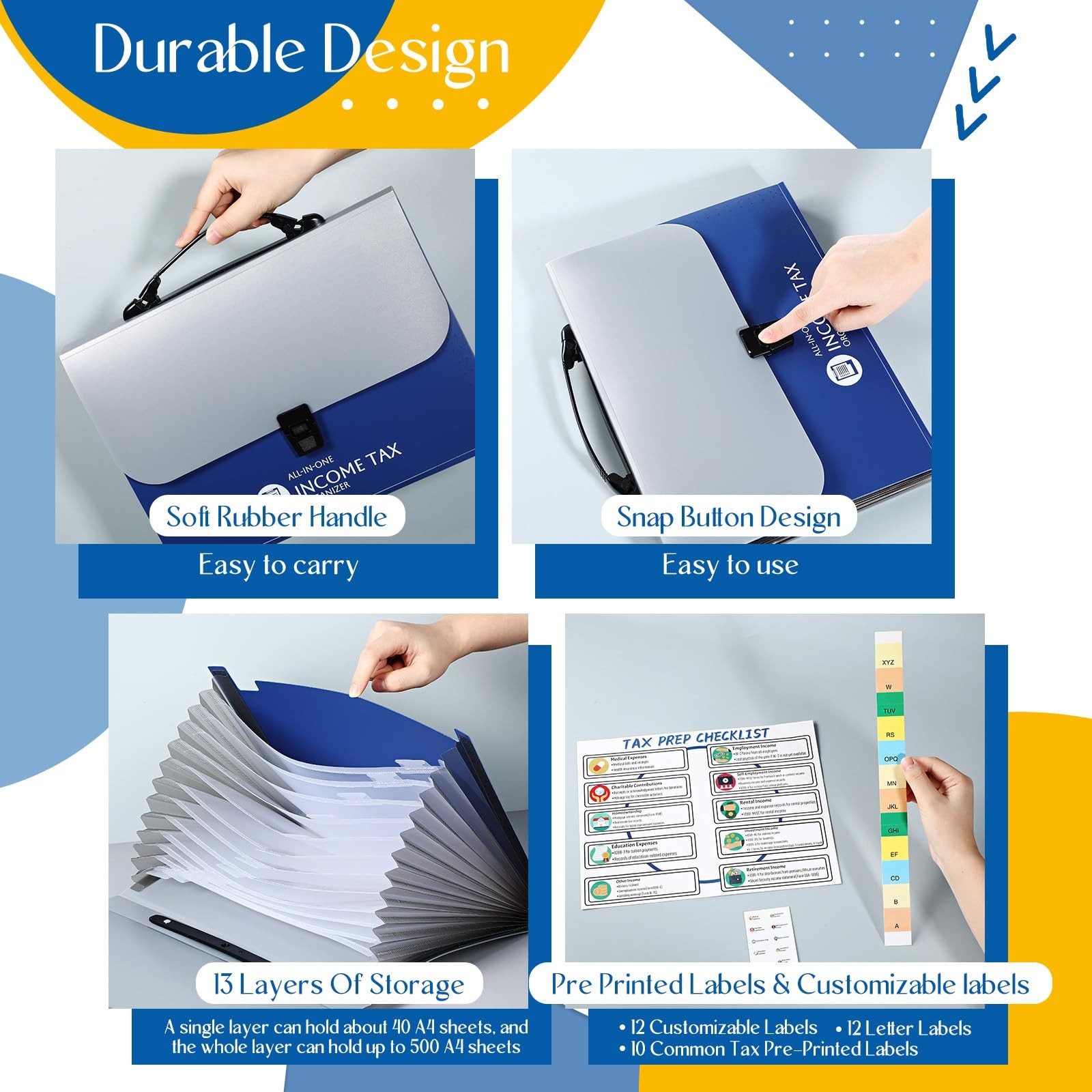Janlaugh 1 Set Tax Record Organizer All in One Income Document Blue