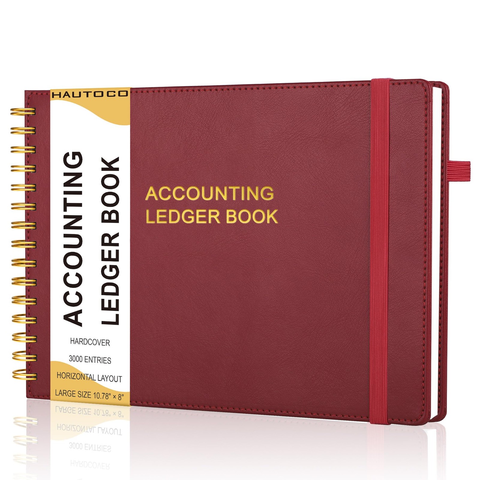 HAUTOCO Hardcover Accounting Ledger Book for Small Business Cherry Red