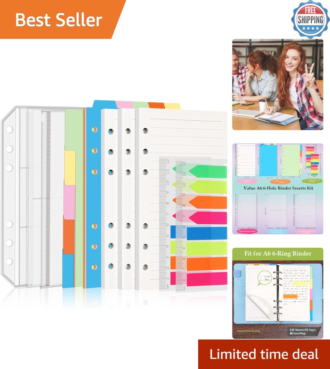 Versatile A6 Planner Inserts: 135 Lined Sheets with Binder Pockets & Dividers