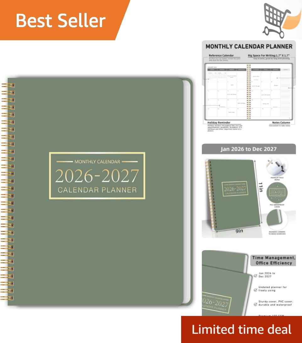 Monthly Planner 2026-2027 Water Resistant PVC Cover Spiral Bound Calendar for…