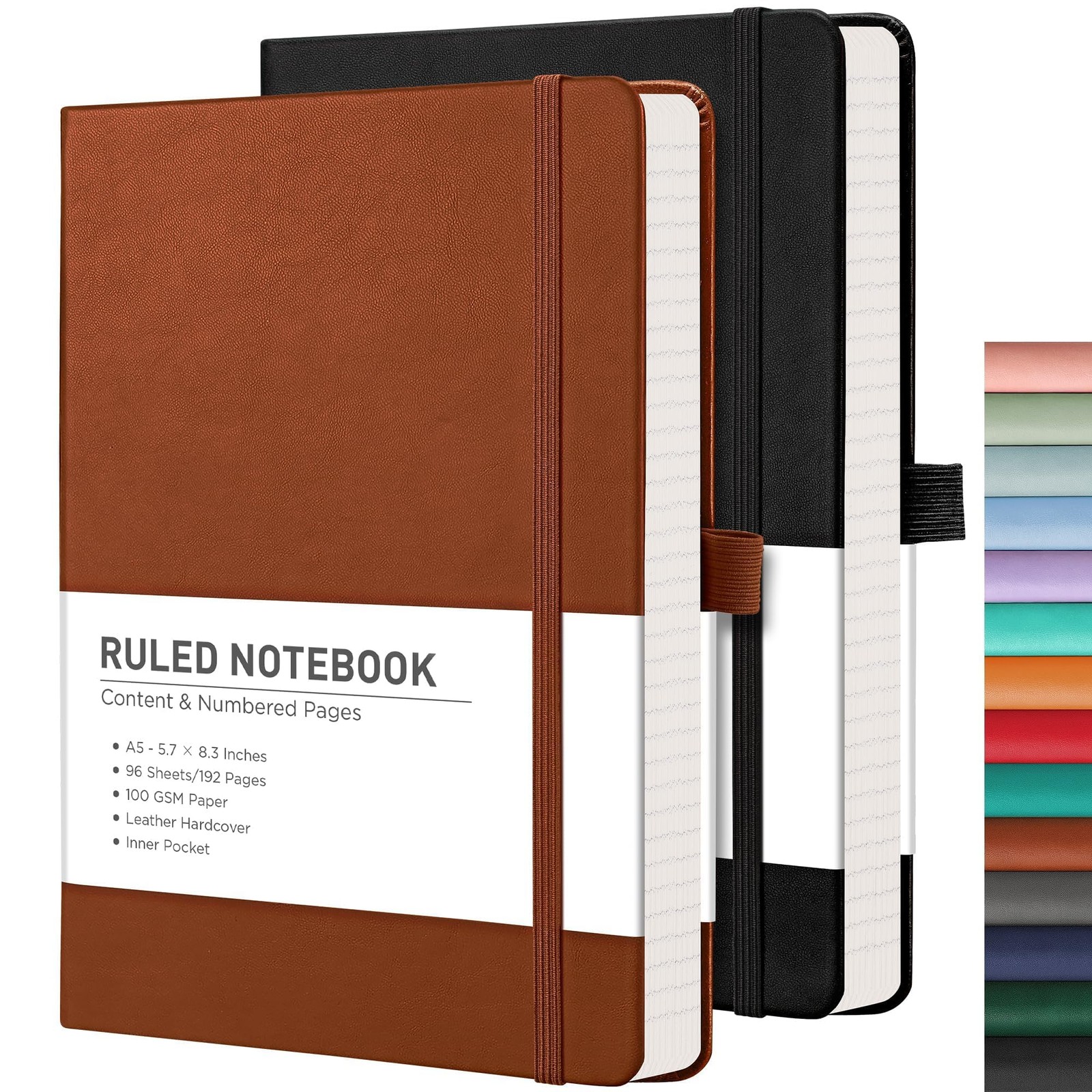 Lined Journal Notebook, 2-Pack, 192 Numbered Pages per Pack, A5 Medium Size (…