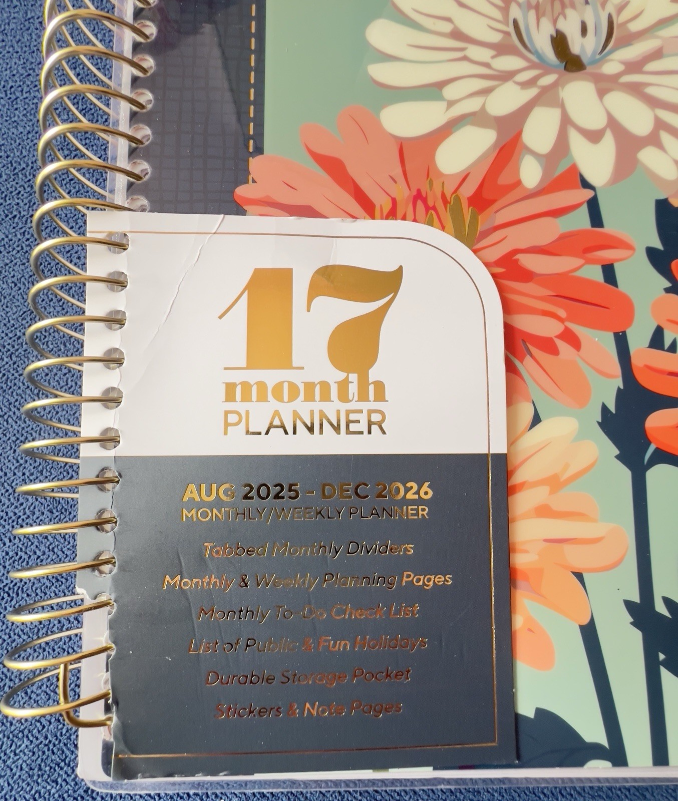 17 Month Planner ZINNIA GARDEN Aug 2025 -Dec 2026 Weekly Planning Note Page Gift