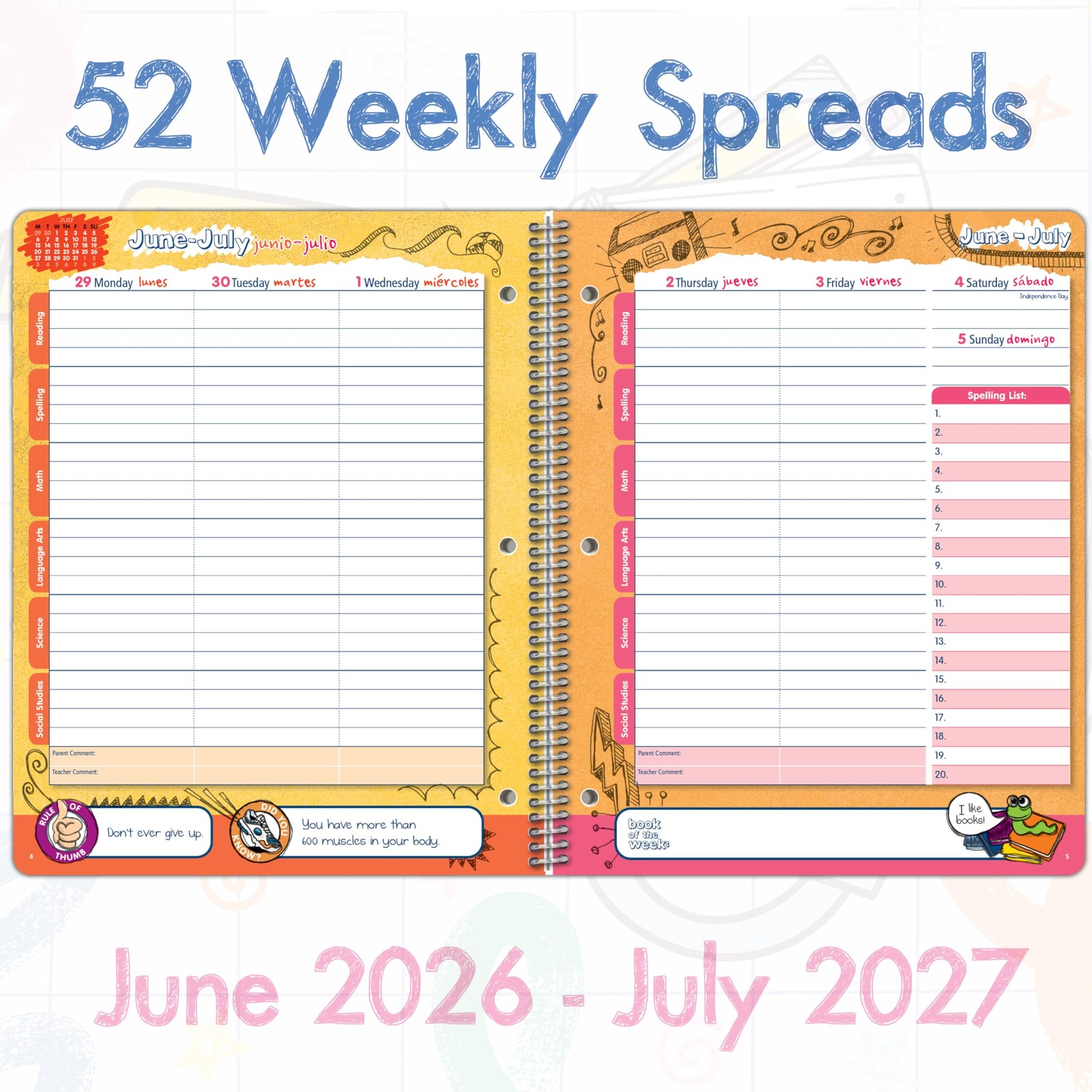 School Planner for Elementary Students 2026-27, Create, 8.5 8.5″ x 11″, Pink