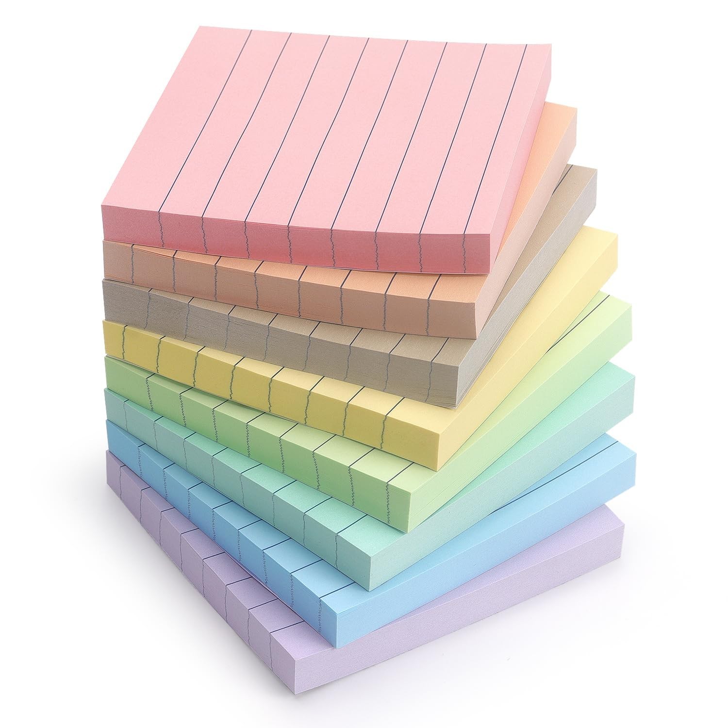 Lined Sticky Notes 3×3 Inch, 8 Pack, Light Colors, Premium Self-Adhesive Note…