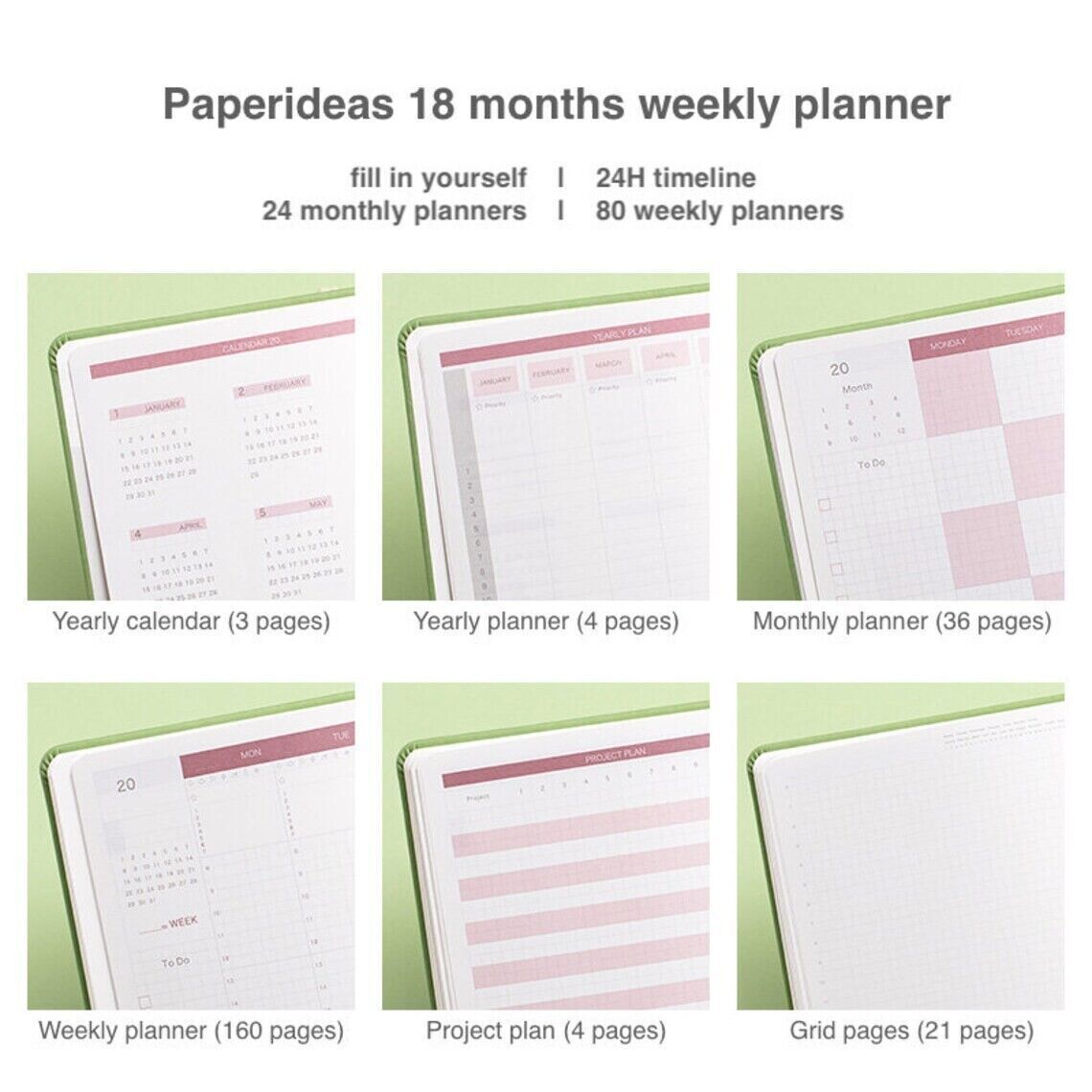 PaperIdeas 18 Month Vertical Weekly Planner Hardcover 240 Acid Free Pages