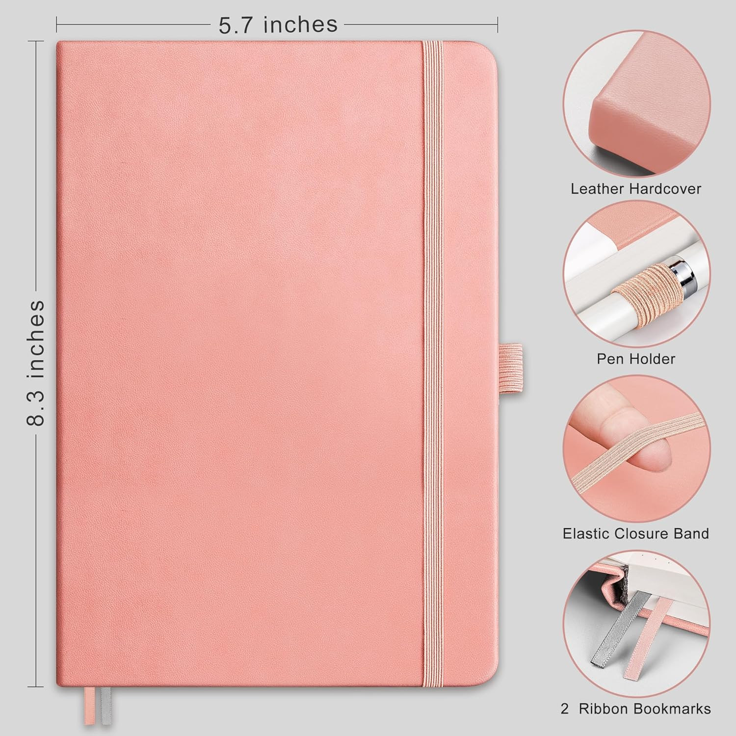 Bullet Dotted Journal Notebook, 256 Pages, A5 Medium Size (5.7” × 8.3”), Leath
