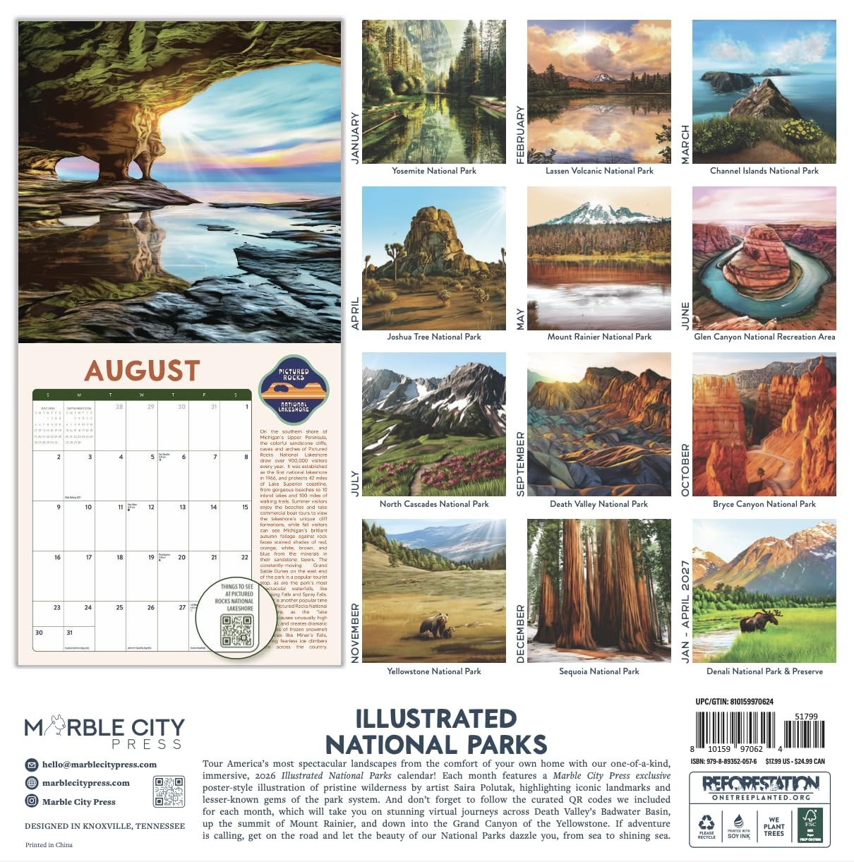 National Parks 2026 Calendar | Illustrated Poster Art 2026 Illus. Nat’l