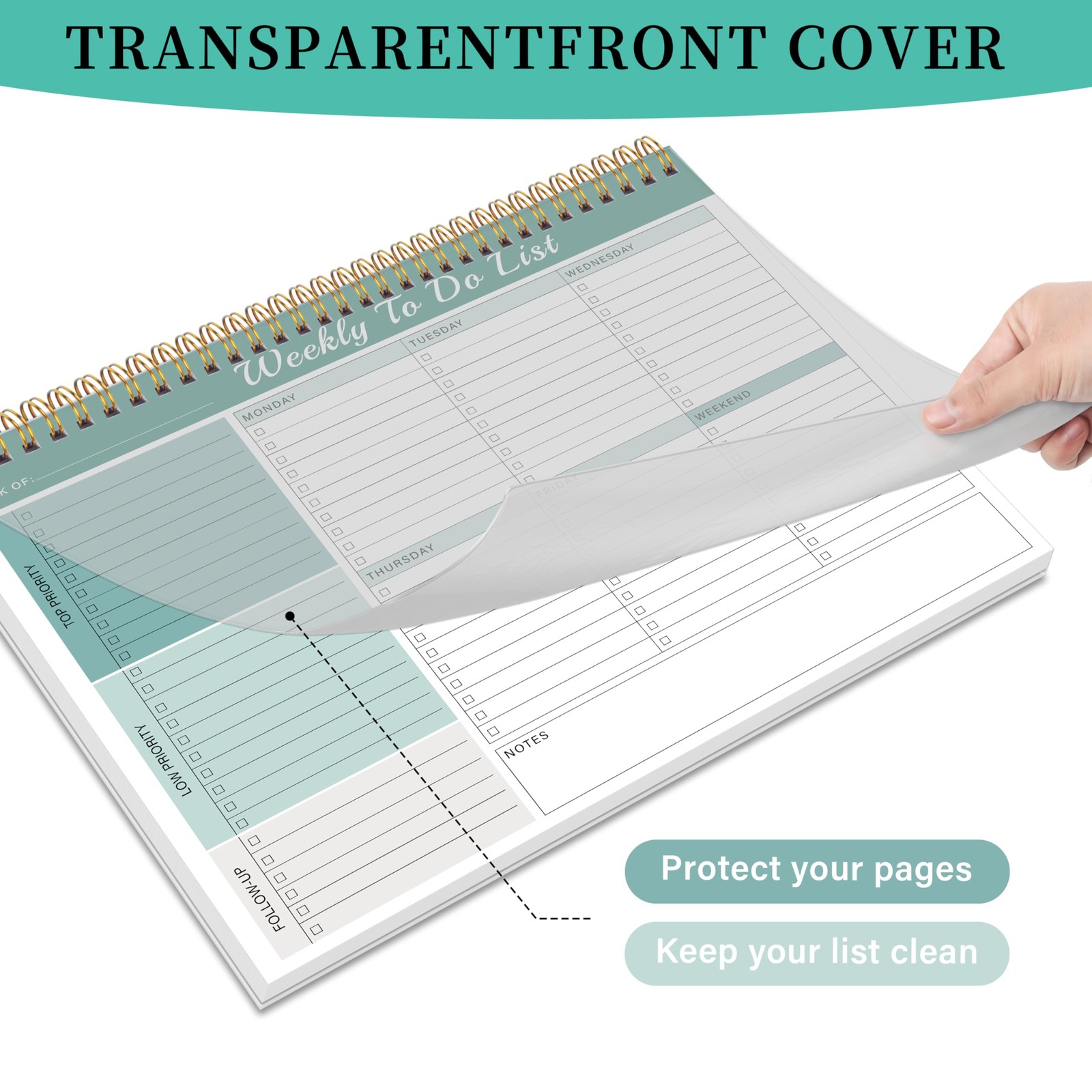 Kamoy Weekly To Do List Notepad with 52 Undated Sheets（8.5″×11″）- Green