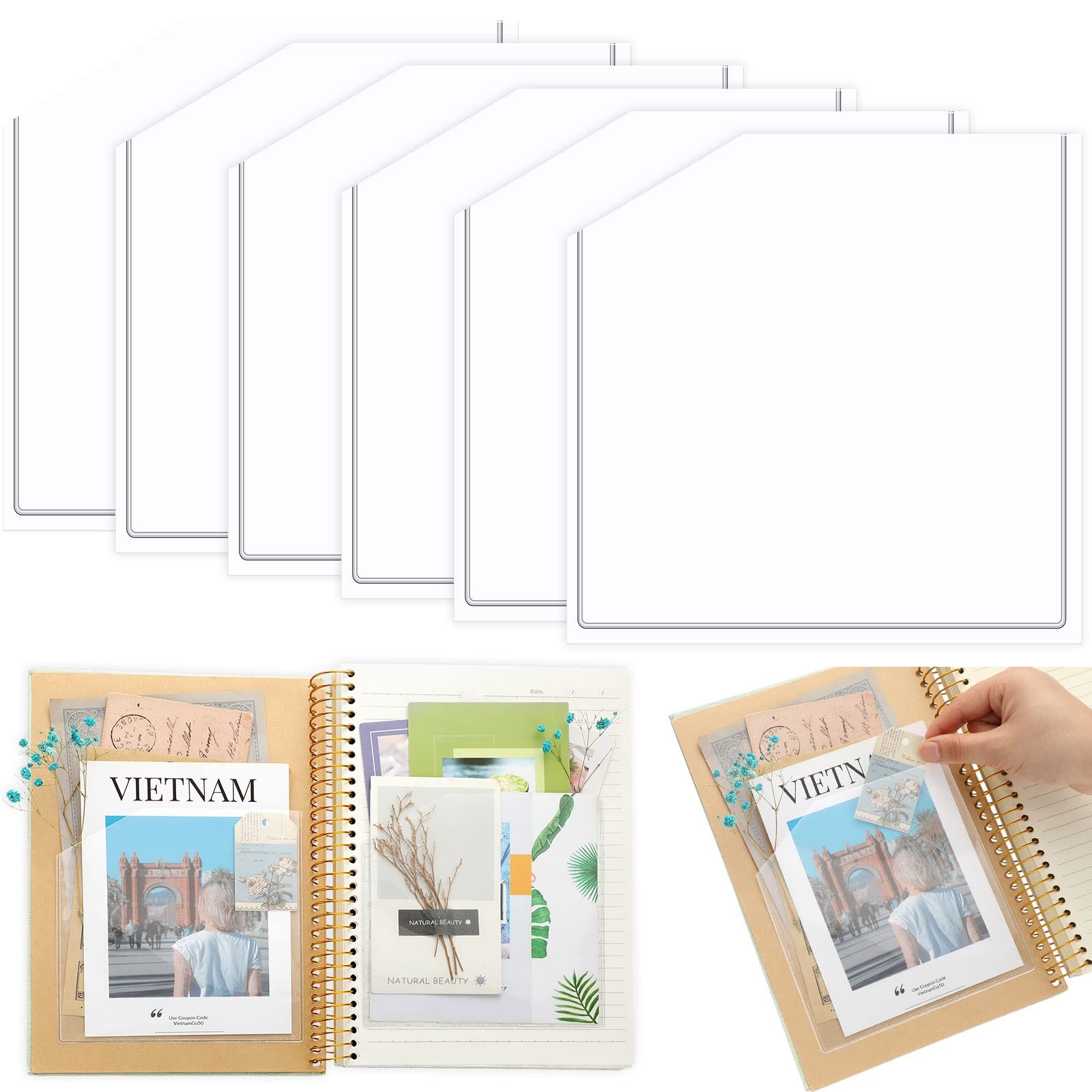 Tinlade 6 Pcs Adhesive Clear Corner Pockets 6 x 6 Inch Sticky Pocket Sleeves …