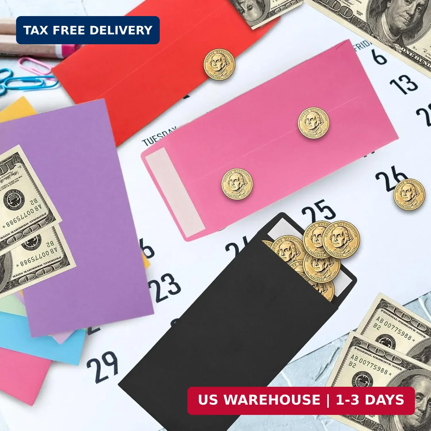 Cash Envelopes 100 Pack – 3.5×6.5 Inch, Red, Coin, Seed, Colorful Cash Envelopes