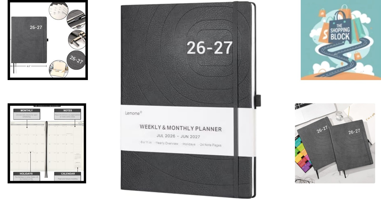 2026-2027 Grey Faux Leather Weekly & Monthly Planner with Pen Loop, 8.5X11