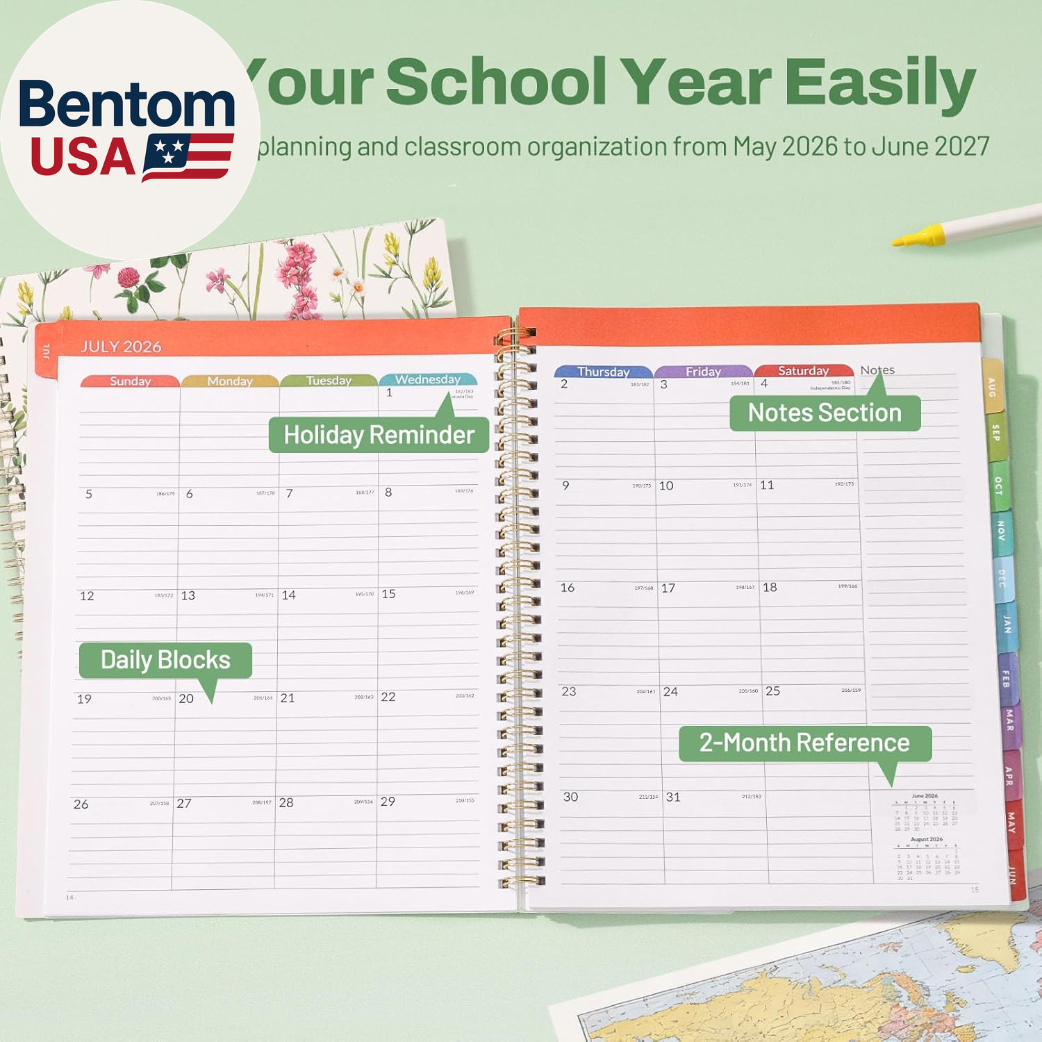 Teacher Planner 2026-2027 Academic Year, 7 Periods Lesson Plan Book Jul 2026 – J