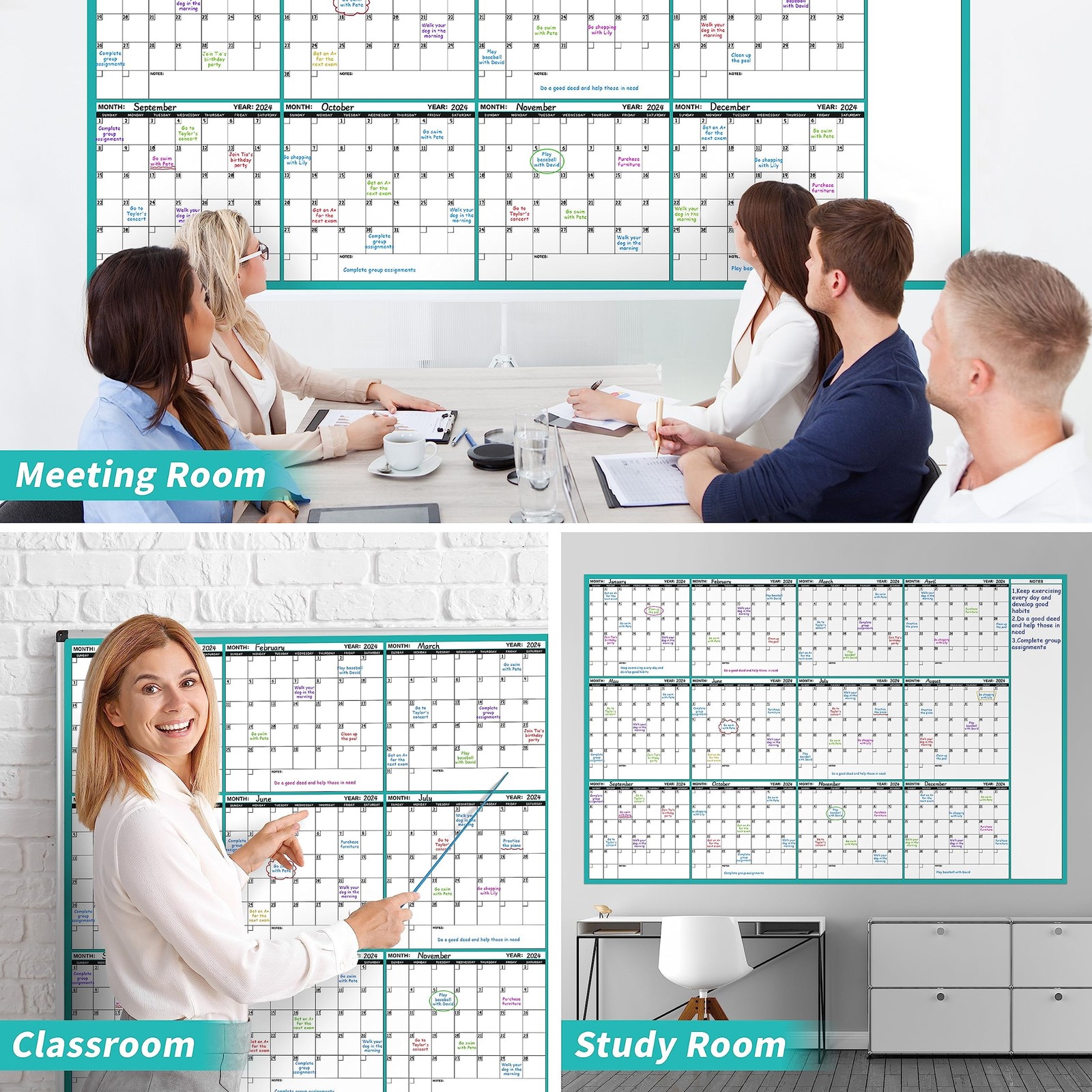 Large Dry Erase Calendar for Wall – Undated 12 Month Wall Calendar, 37”