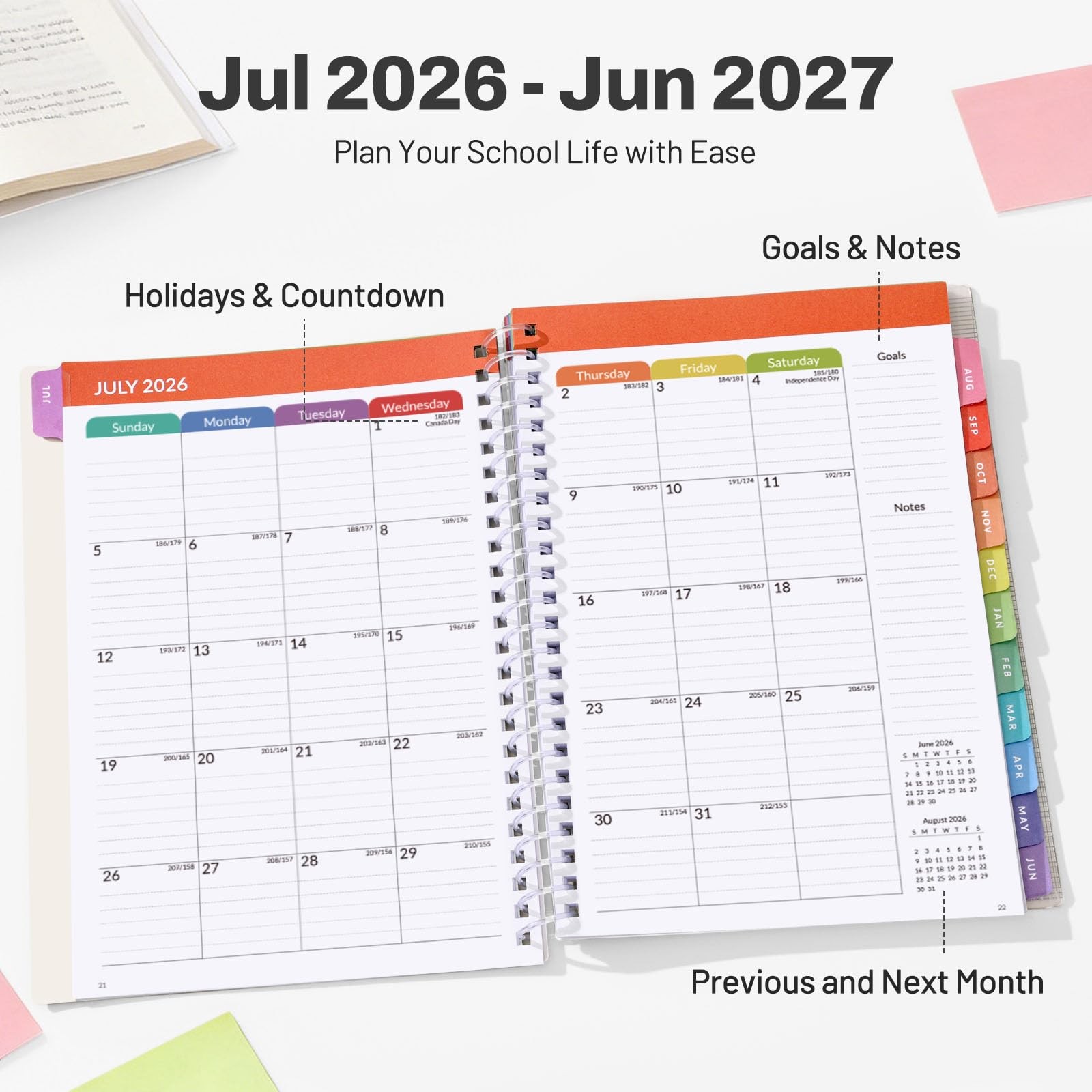 Student Planner 2026-2027, SUNEE Academic Weekly & A5 6.5″×8.3″, Black