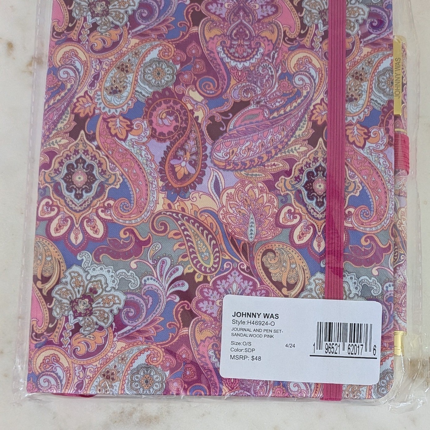 New Johnny Was Journal and Pen Set Sandalwood Pink Paisley Boho H46924-O $48