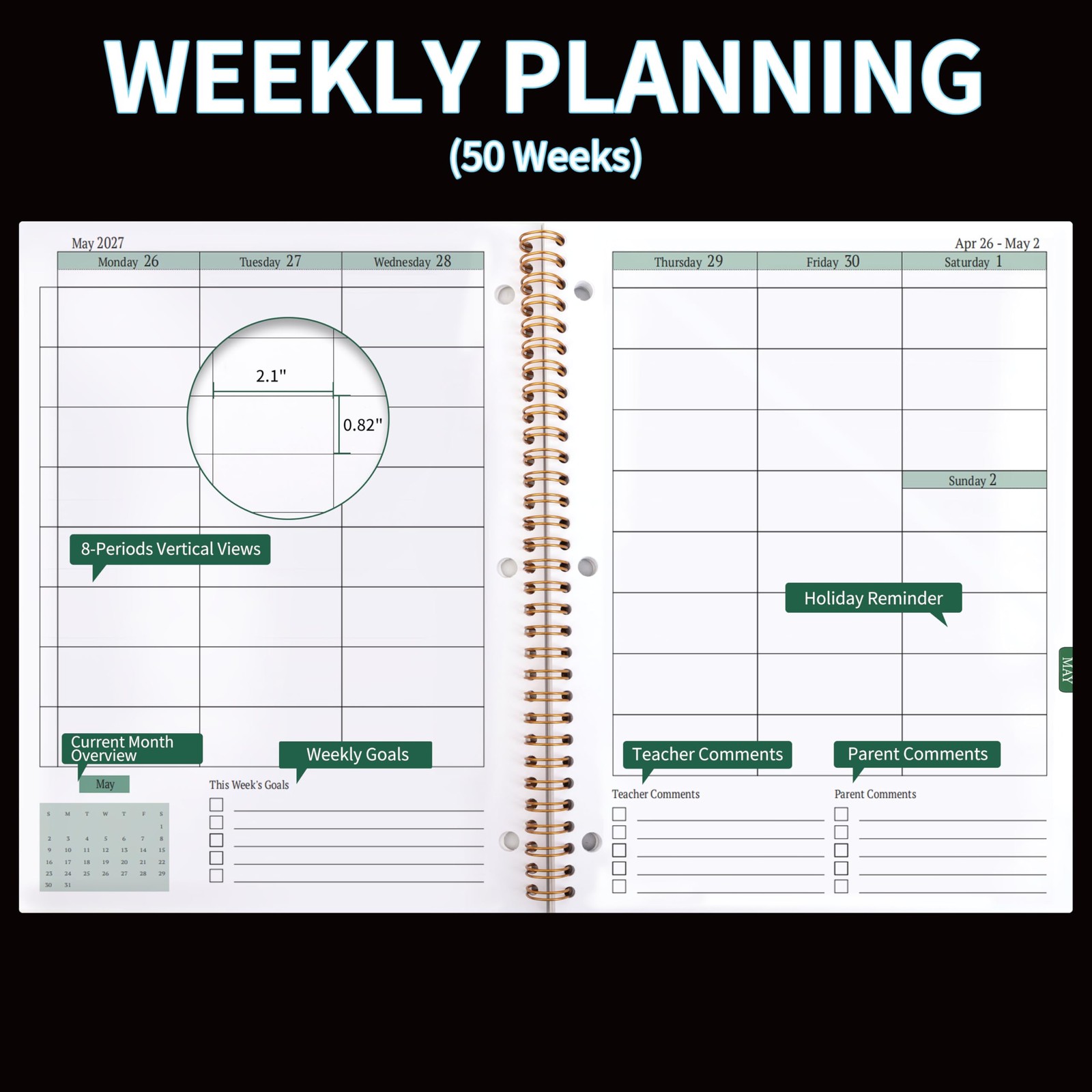 Student Planner 2026-2027 – Monthly and Weekly School 8.2″ x 10.7″, black