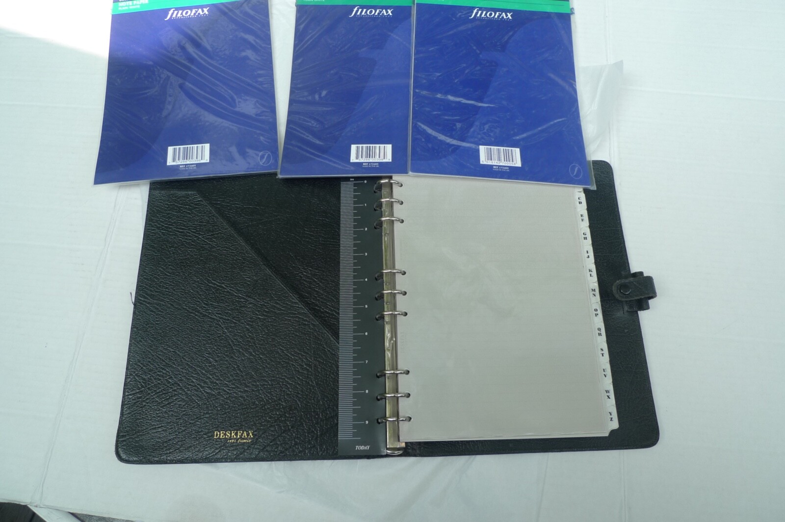 DESKFAX / FILOFAX – DX1 CLF 7/8- LEATHER PLANNER & MANY INSERTS – MADE IN UK