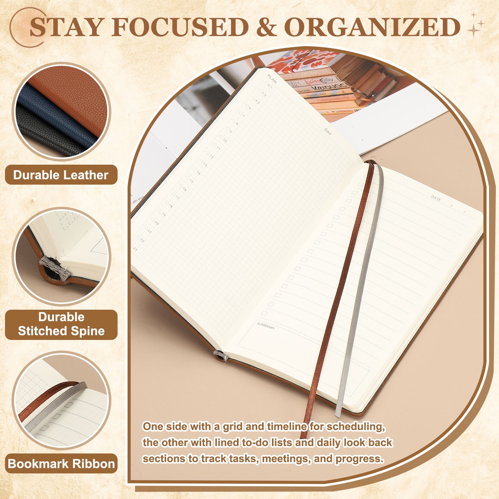 Leather to Do List Notepads, 160 Pages 6.5 x 3.2″ Leather Daily Planners, Grey