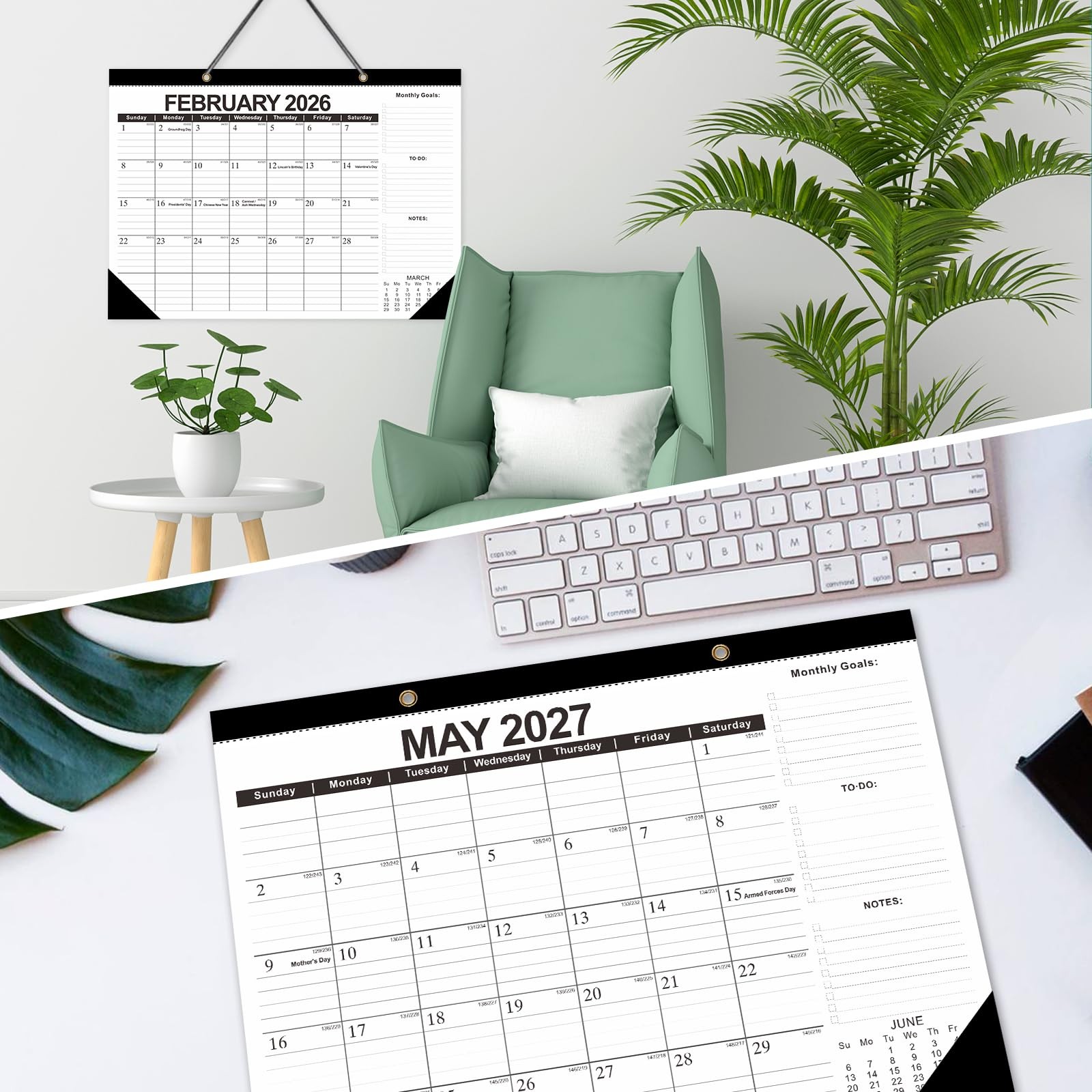 2026 Calendar Desk Calendars 2026-2027 Wall 17″x12″Jan.2026-Jun.2027, Black