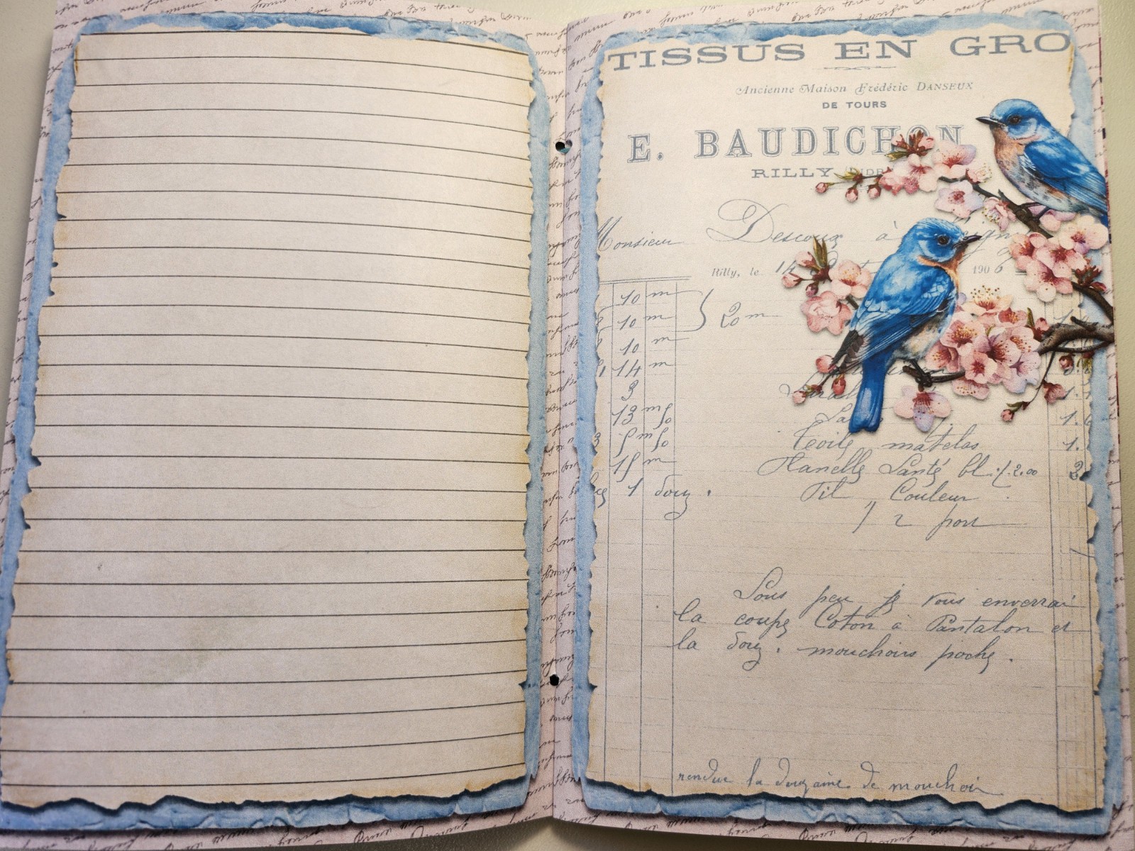 Junk Journal Blank Booklet “CHERRY BLOSSOM” HANDMADE Florals LG 5.5″x8.5″ 40pgs