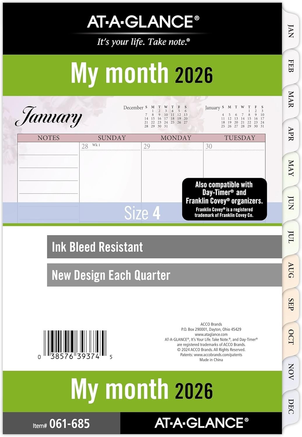 AT-A-GLANCE 2026 Planner Refill, Monthly, 5-1/2″ x 8-1/2″, Desk Size 4, Loose…