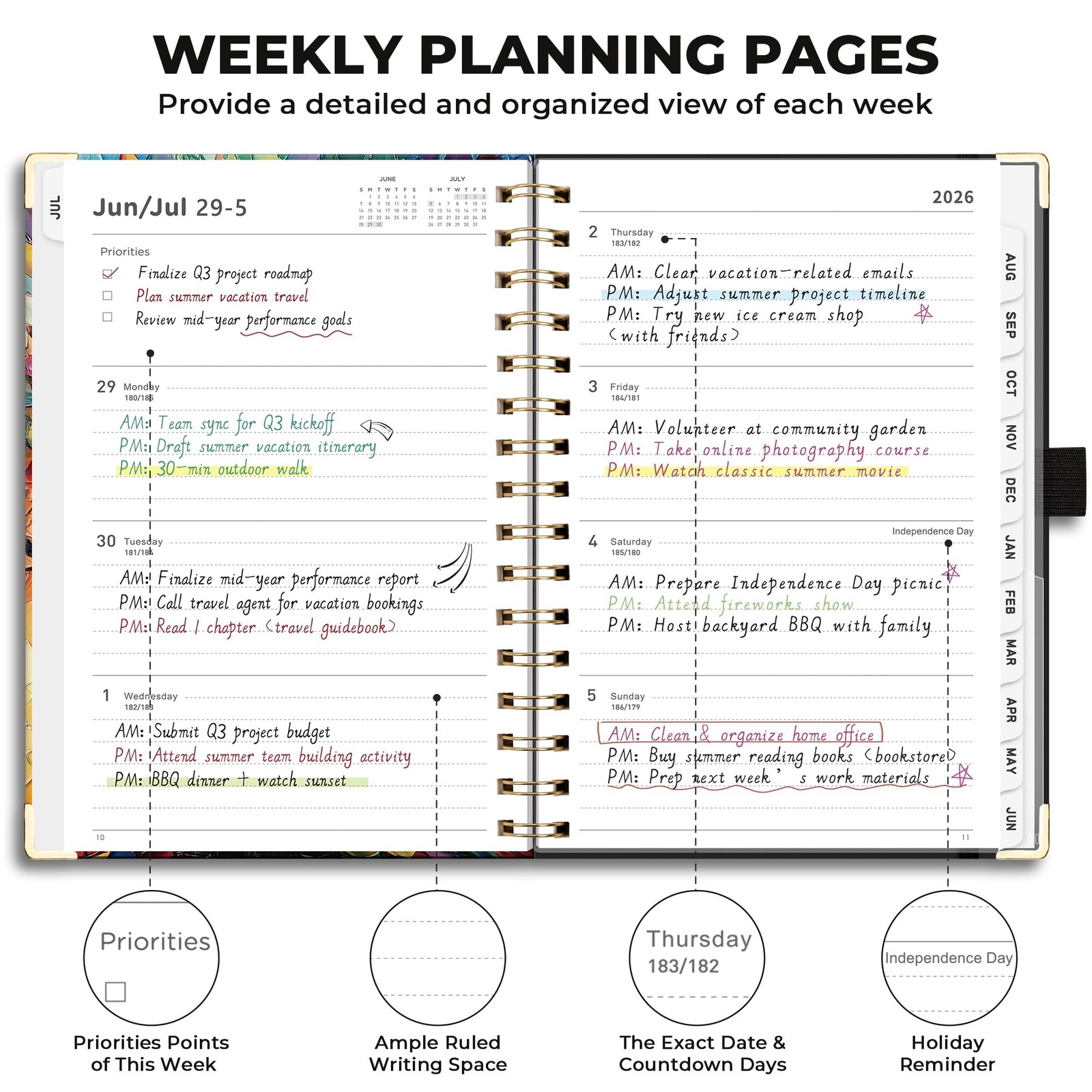 AHGXG Academic Planner 2026-2027, July 2026 – 5.7″ x 8.3″, Colourful Tree