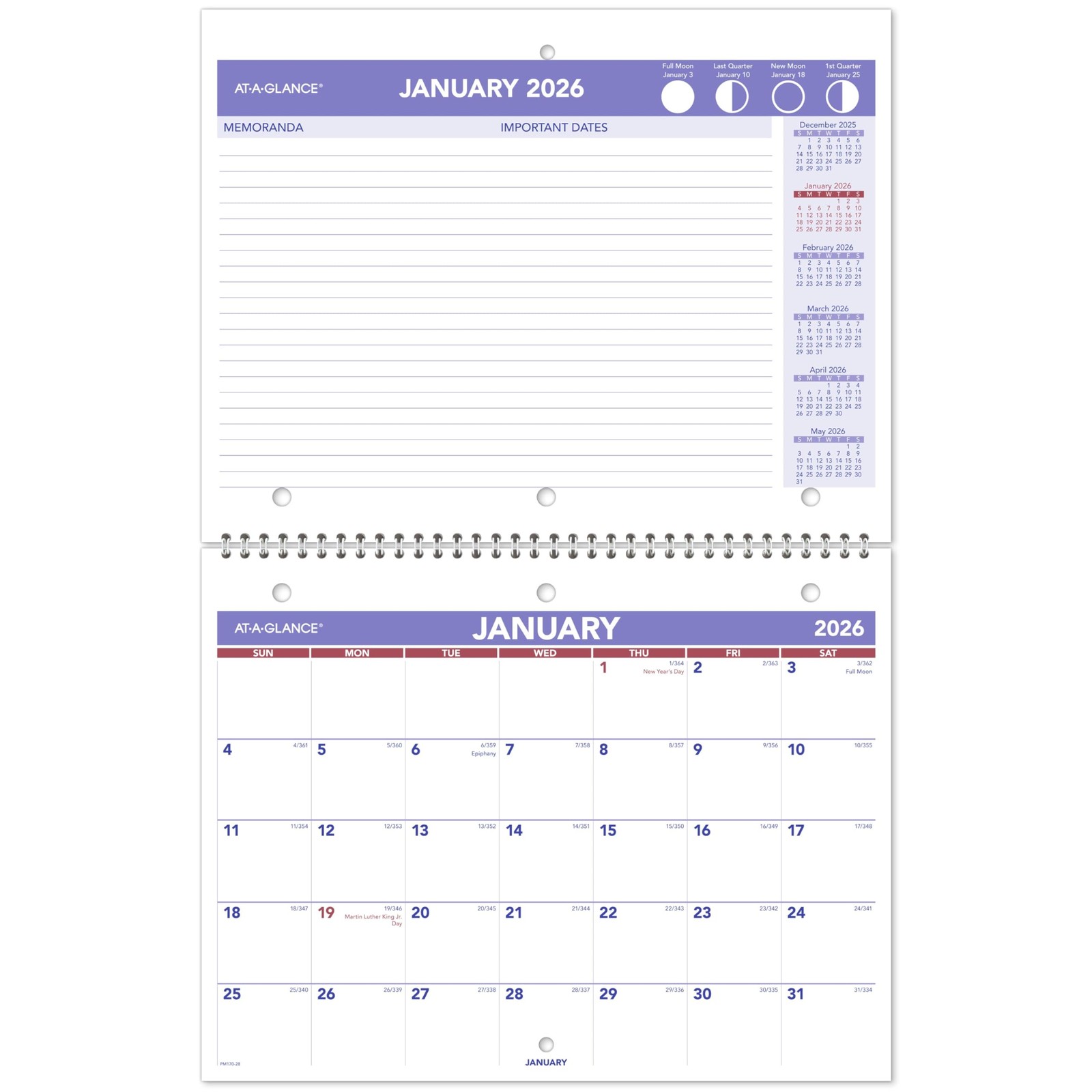 AT-A-GLANCE 2026 Wall Calendar, 8.5″ x 11″, Small, 11″W x 8.5″H, White