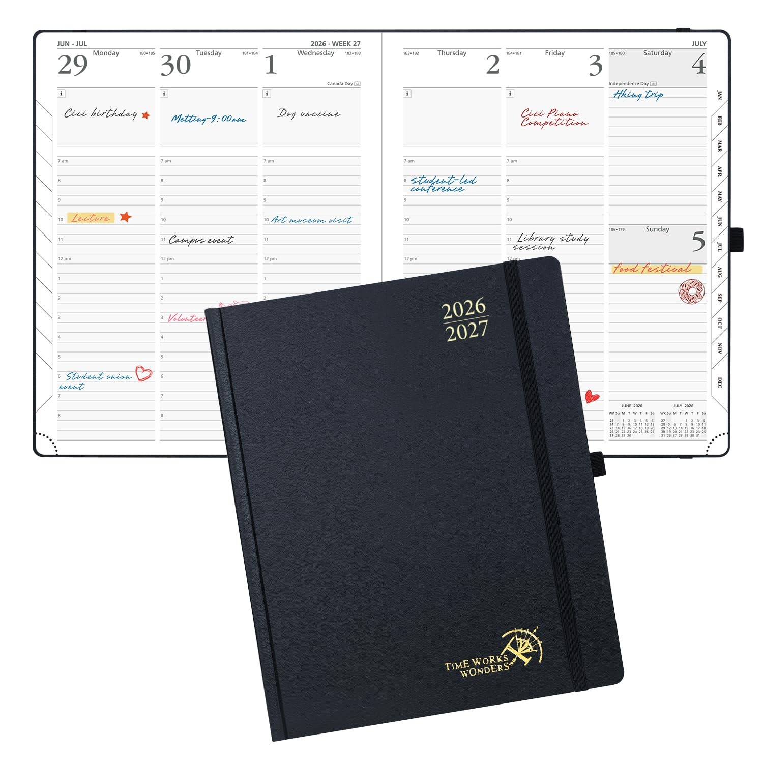 POPRUN 2026-2027 Academic Planner, Large Size 8.5″ x 10.5″, Black