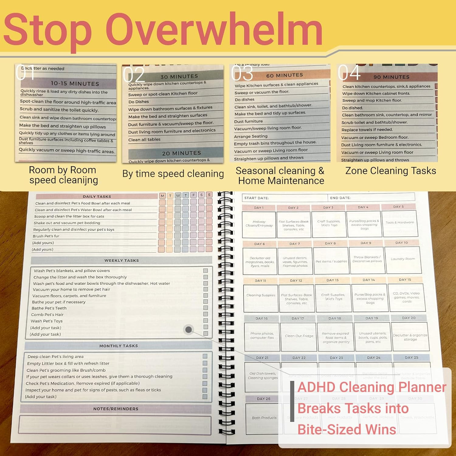 Household Cleaning Planner Daily/Weekly/Monthly House Cleaning Schedule Notebook