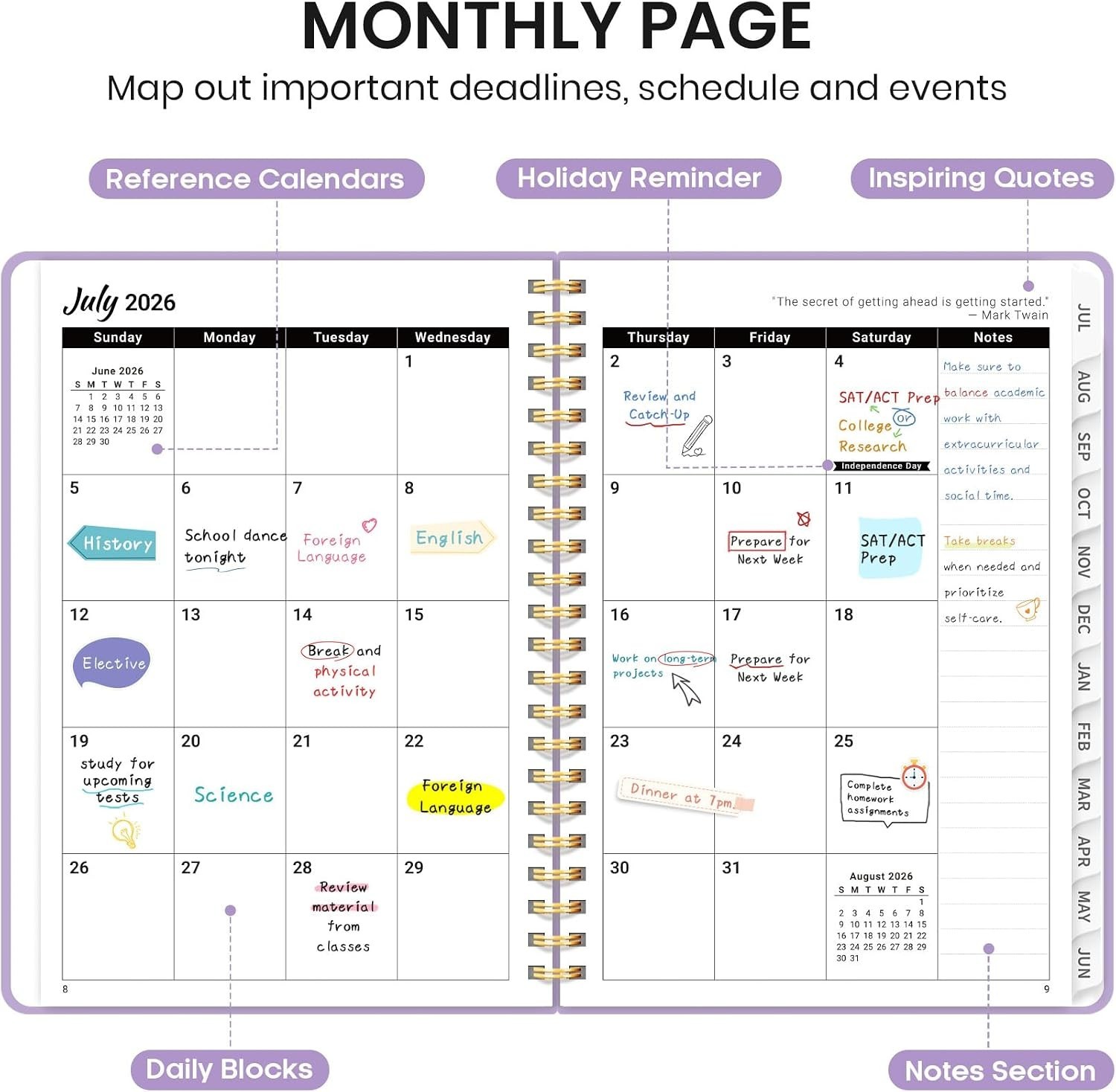 A5 2026-2027 Academic Planner with Monthly Tabs: Perfect for Students & Teachers