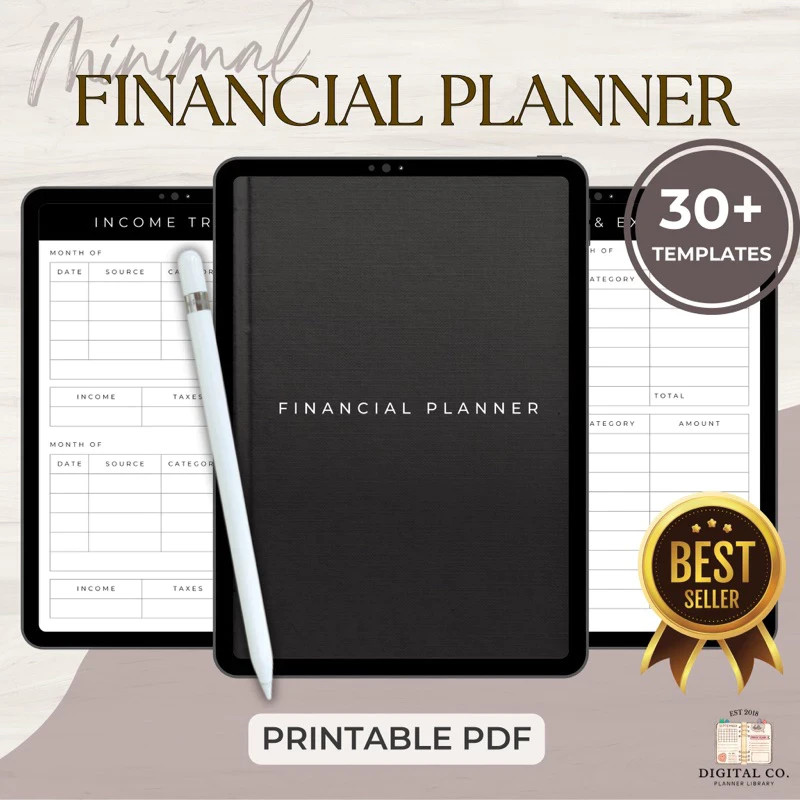 UNDATED Digital Financial Planner Simple Minimalist Income Expenses Bills Saving