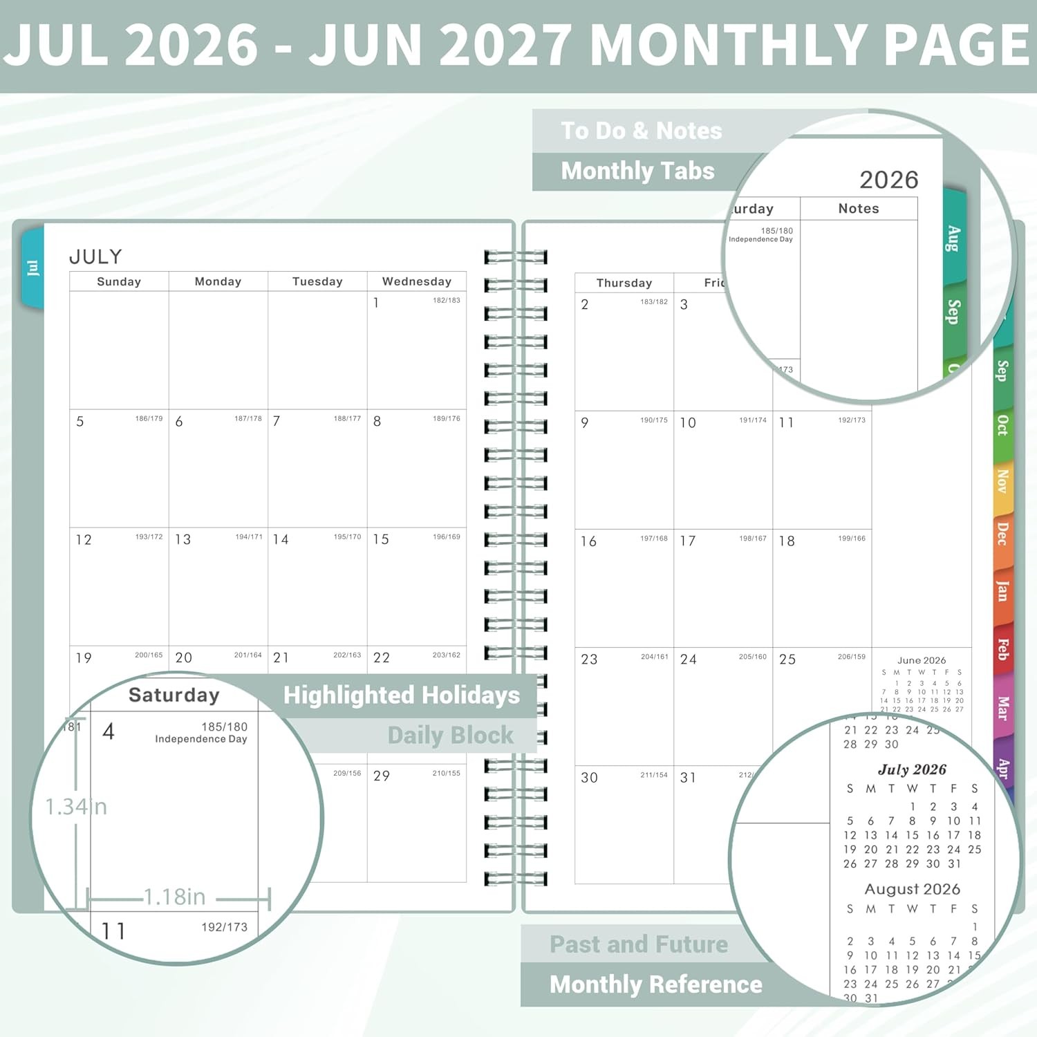 2026-2027 Academic Planner Weekly Monthly 6.4×8.5 Jul-Jun Tabbed Pocket Organize