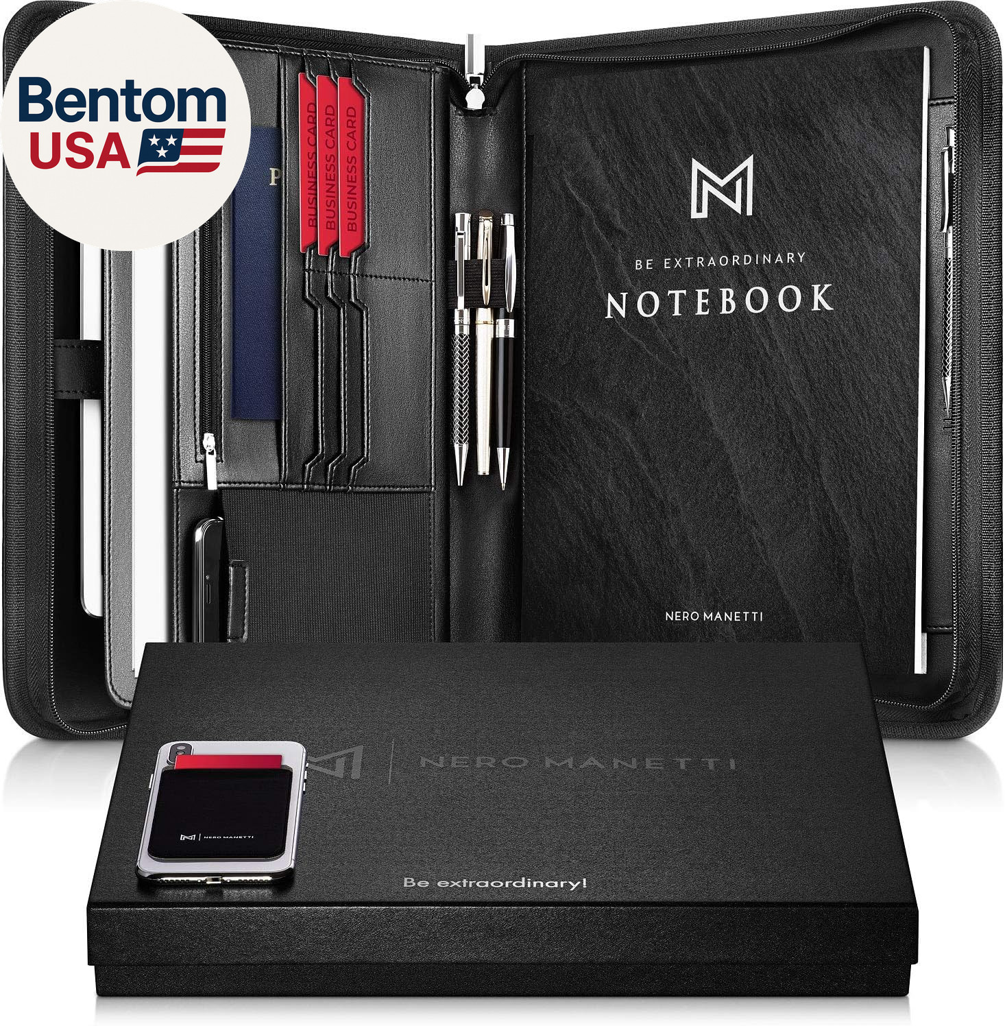 – Zippered Vegan Leather Padfolio/Portfolio Pad Holder-Business PU Leather Notep