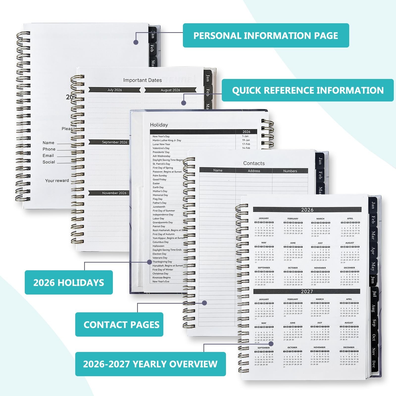 2026 Planner – JAN 2026 – DEC 2026,Calendar Planner 2026,6.4″ x 8.5″ with Tab…