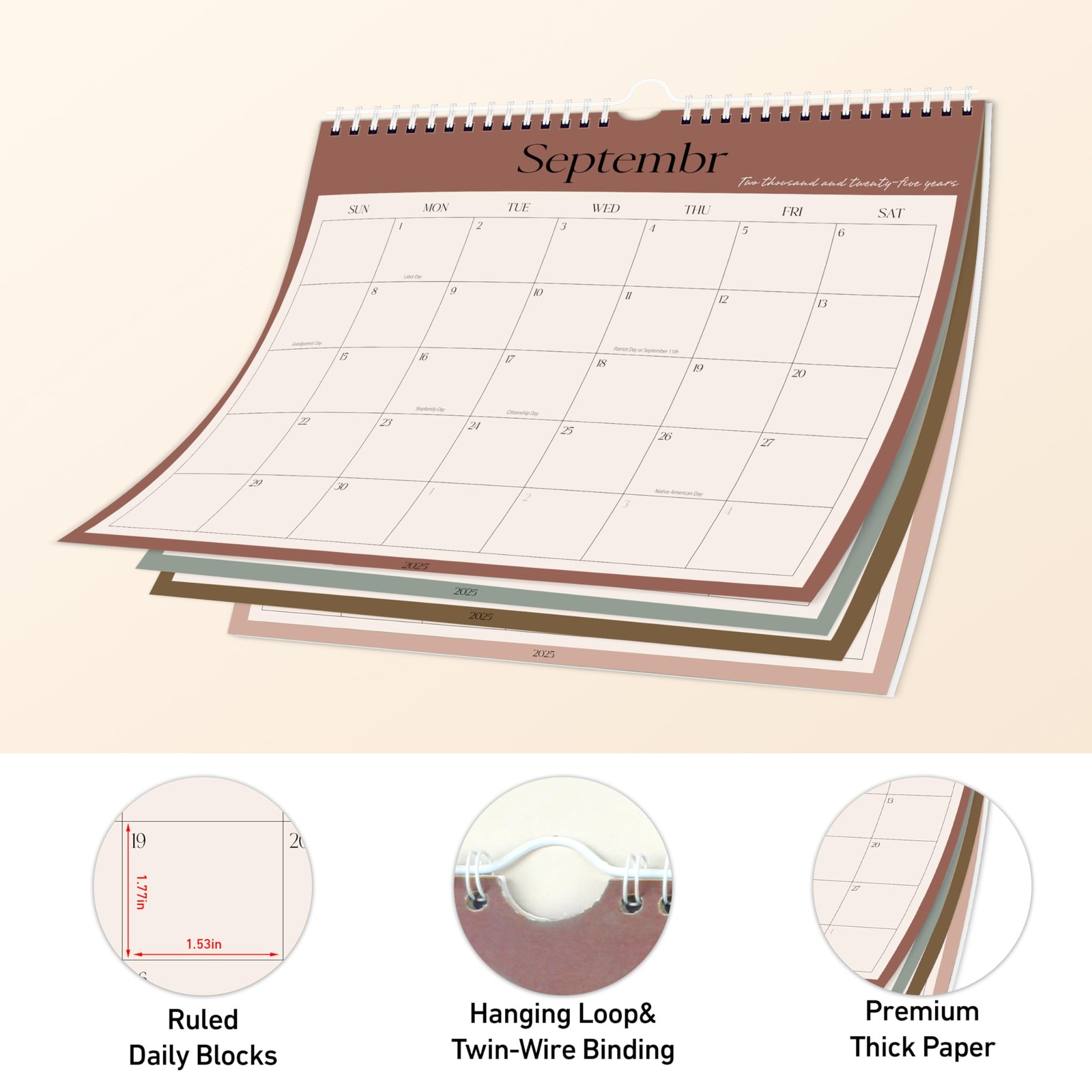 Aesthetic 2026 Wall Calendar, 12 Jan. 2026-Dec. 2026, Horizontal