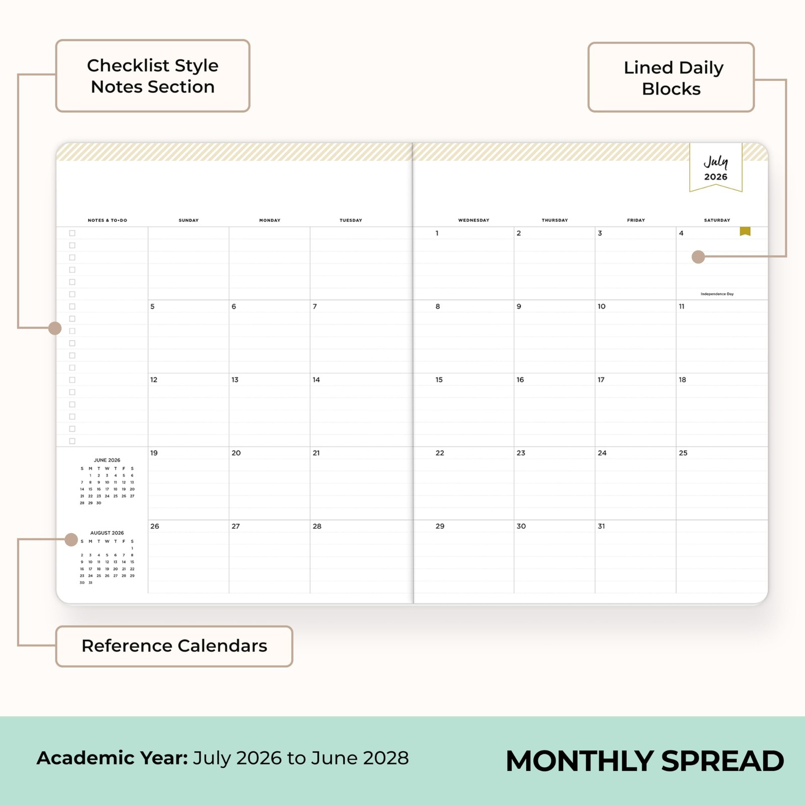 Blue Sky Day Designer 2026-2028 Monthly Academic Year 24 Month Planner Calend…