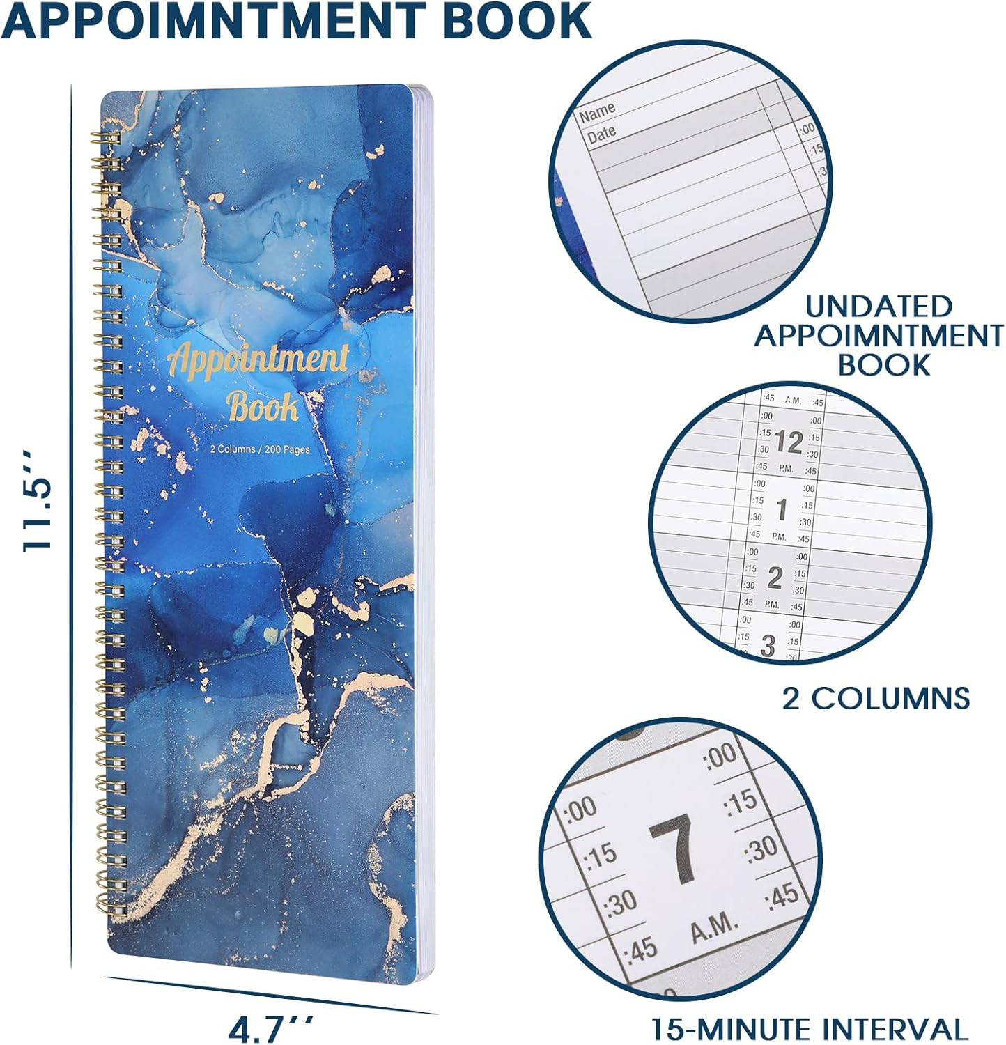 Appointment Book – Salon Appointment Planner, 11.5″ X 4.7″, 2 Columns Undated Pl