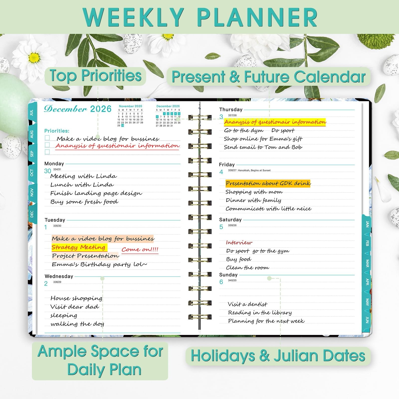 Planner 2026-2027 Weekly and Monthly New(JUL 2026-JUN 2027), C-White Daisy