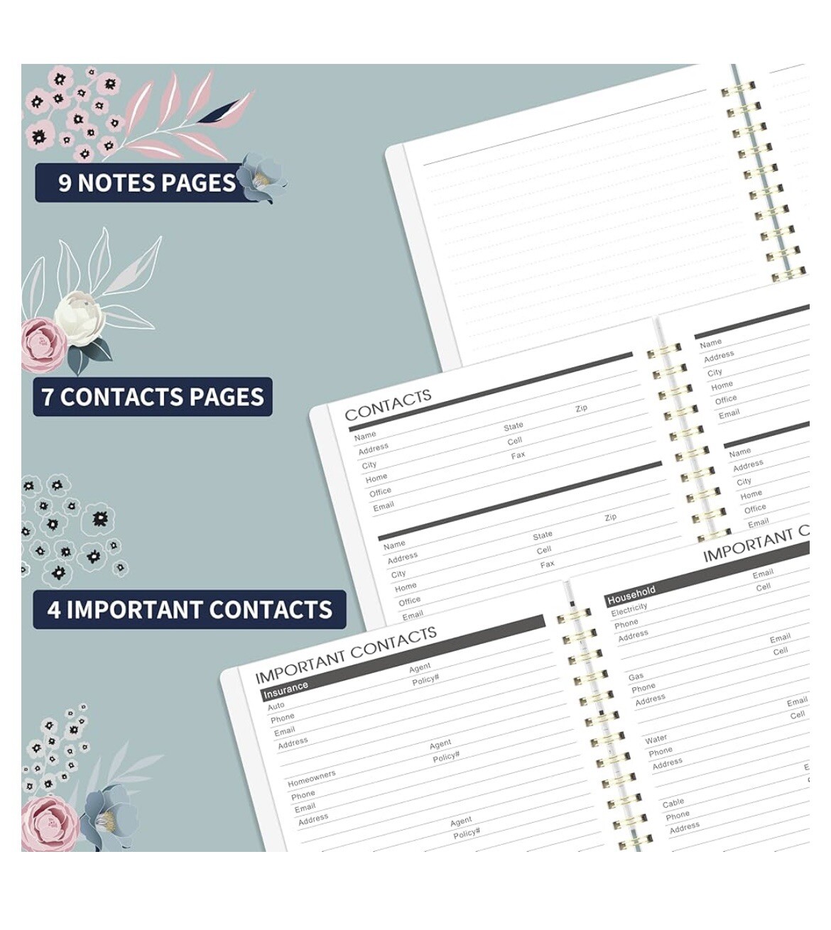 5-Year/60-Month 2024-2028 Monthly Planner Spiral Bound Floral 8.5” x 6.4” NWT
