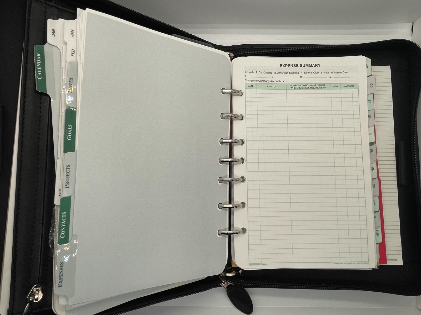 Leather Portfolio Daytimer Vintage Black Folder Folio Clean 10.5″ x 7.5″ + Paper