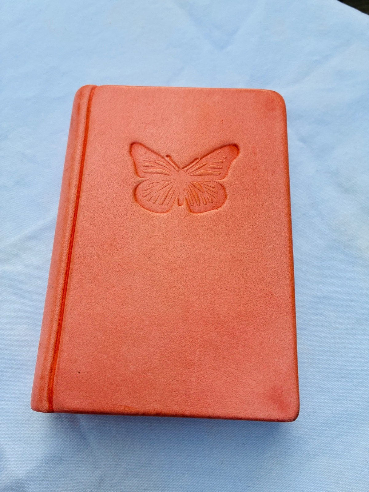 Vtg DAISY ARTS ITALY Salmon Pink Leather Journal BUTTERFLY 5.50 x 3.75 READ NWT