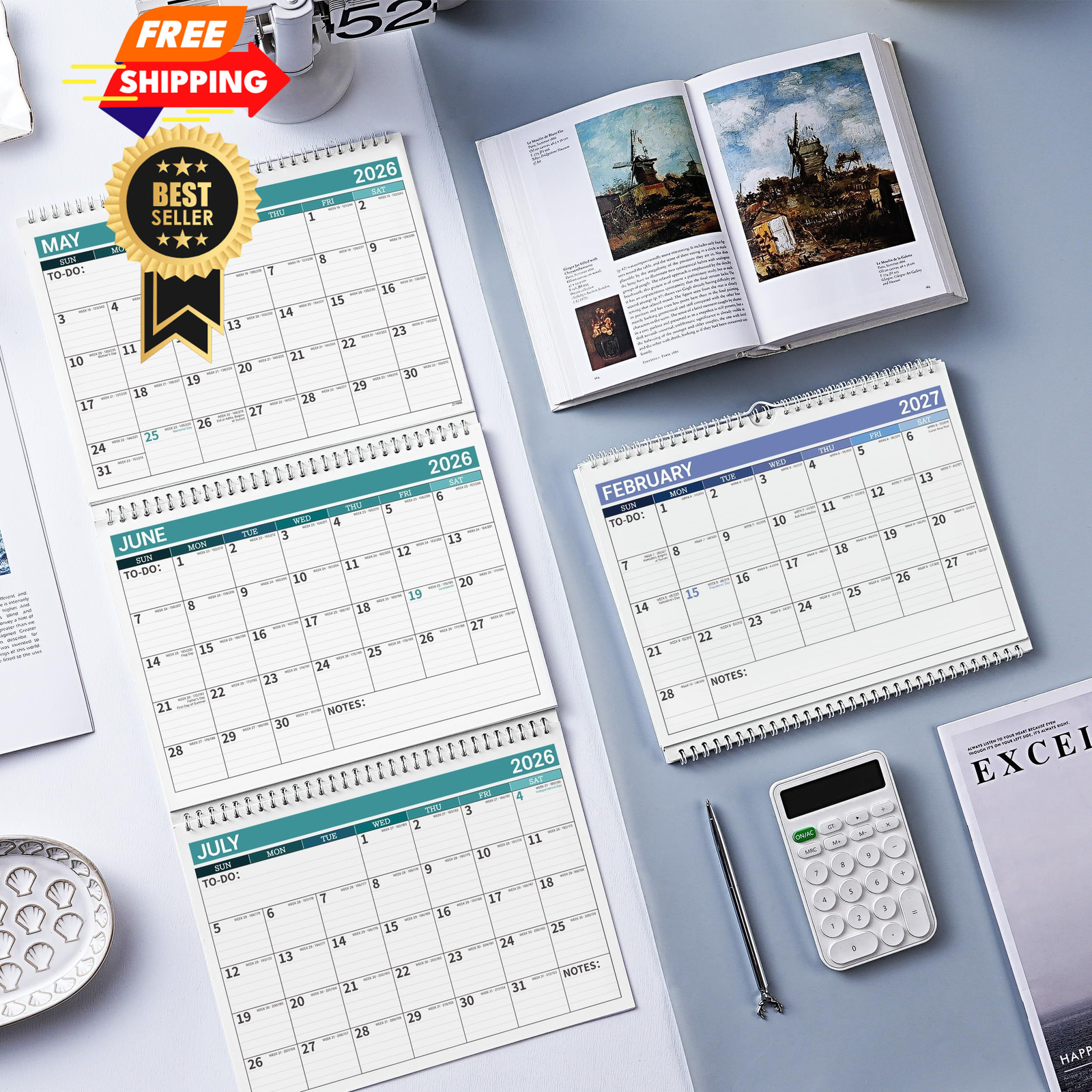 3 Month Calendar 2026-2028 – Wall from MAY 2026 Lake Blue