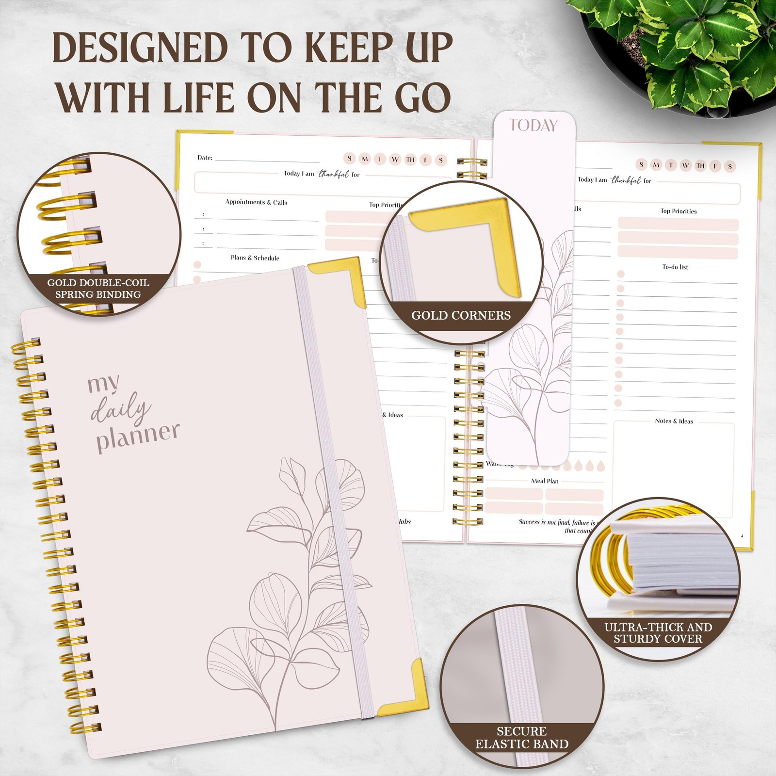 Decorably 60 Sheets Daily Planner Undated with Gold Corners, 6.4×8.5in Aesthe…