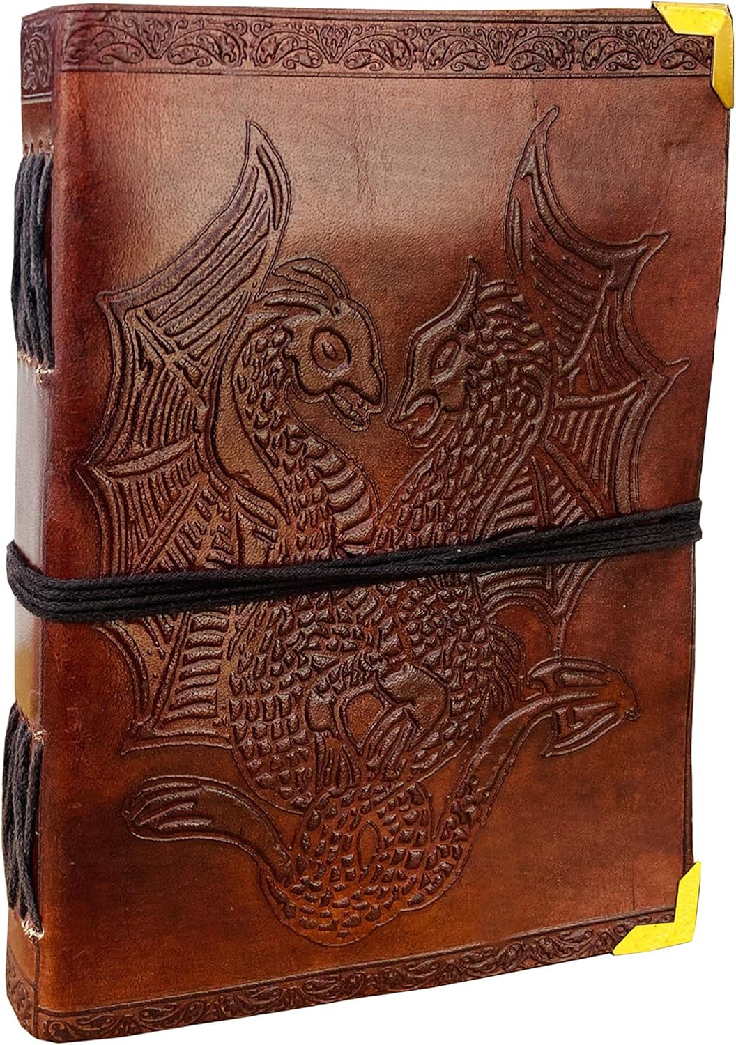 DOUBLE DRAGON Blank Page BOOK Handcrafted Leather Writing Unlined 5 X 7 JOURNAL