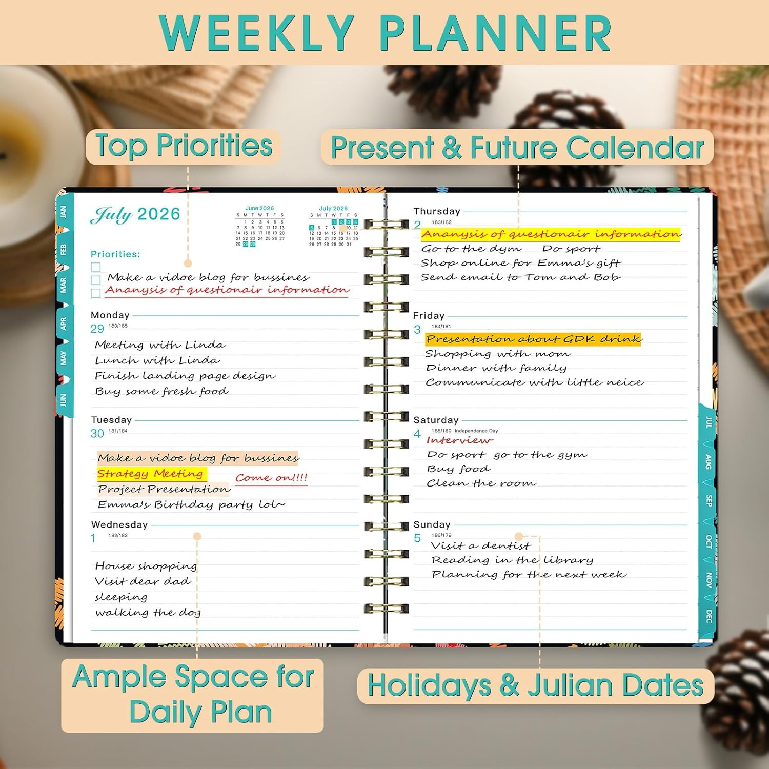 2026 Planner, Daily Weekly and Monthly Planner，Jan 2026 – Dec 2026