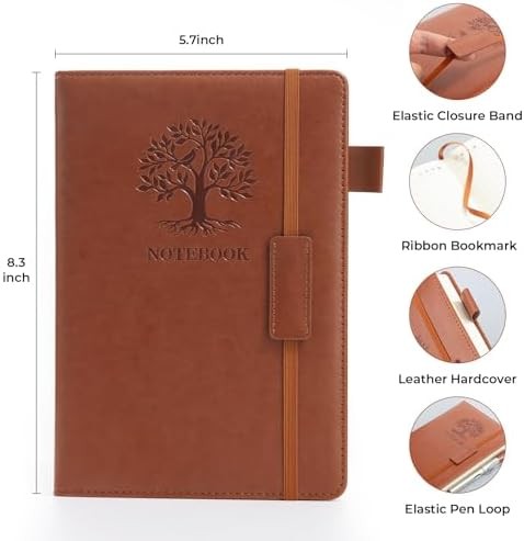 Lined Journal Notebook for Women & Men, 256 Pages A5 Hardcover Leather Journal,