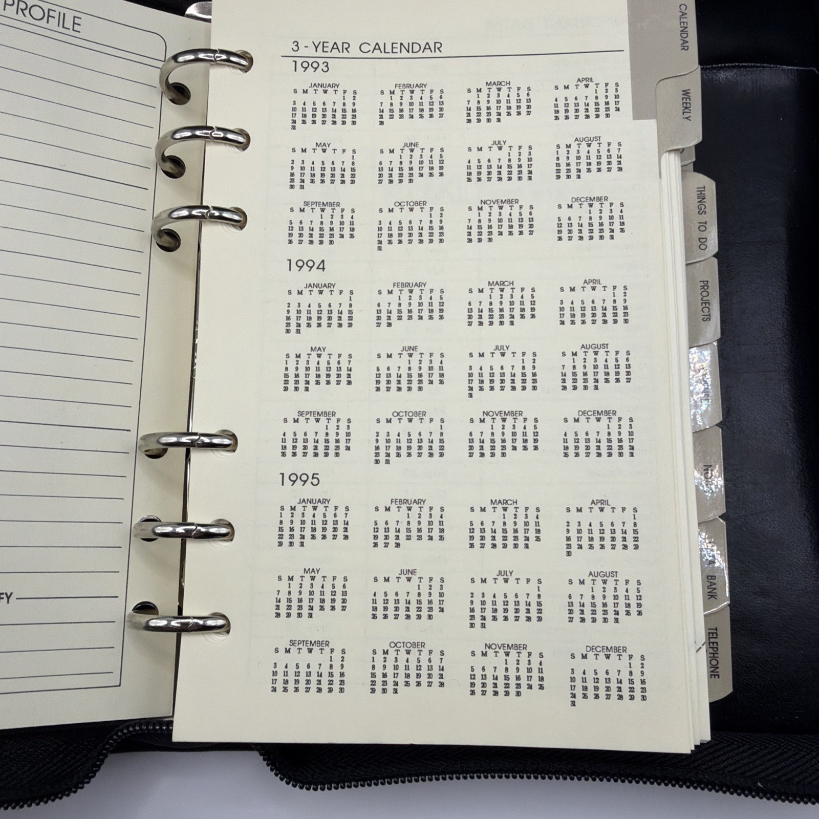 Reactions Daily Planner Binder 6 Ring Dat-A-Genda Leather Zip 1993 1994 1995