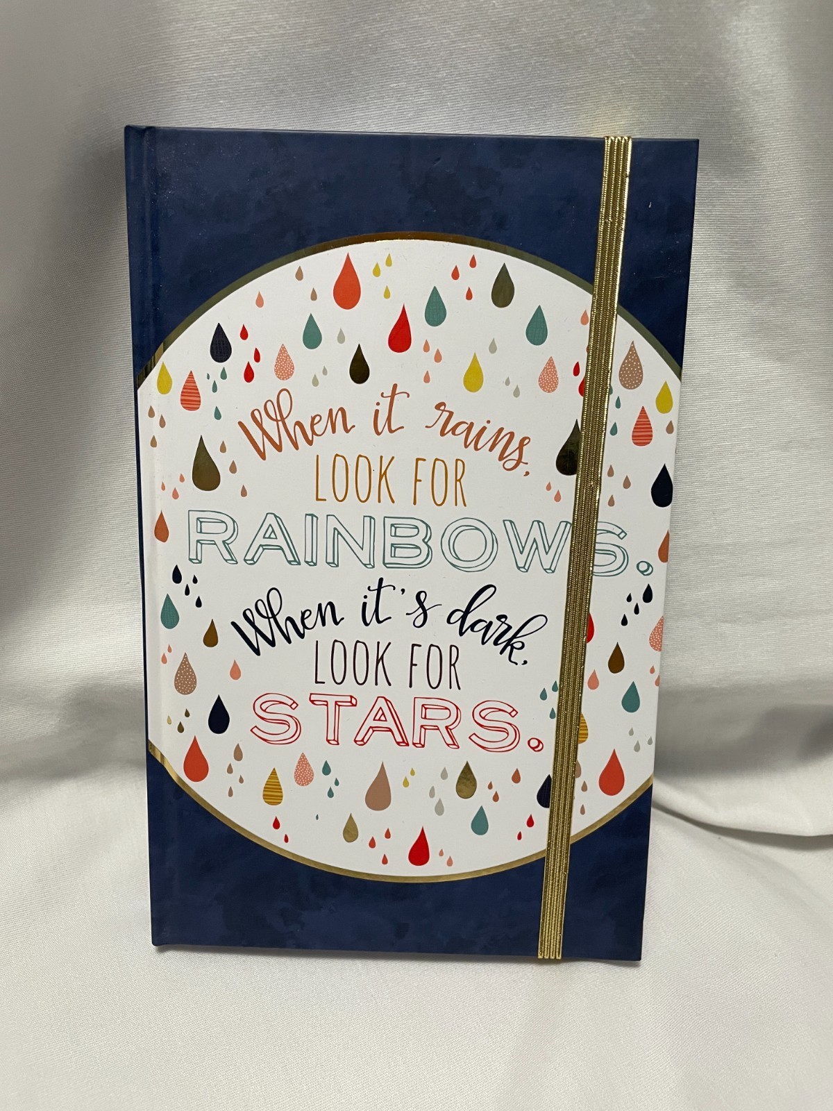 Hardcover Journal When it Rains Look for the Rainbows Notebook with Elastic Band