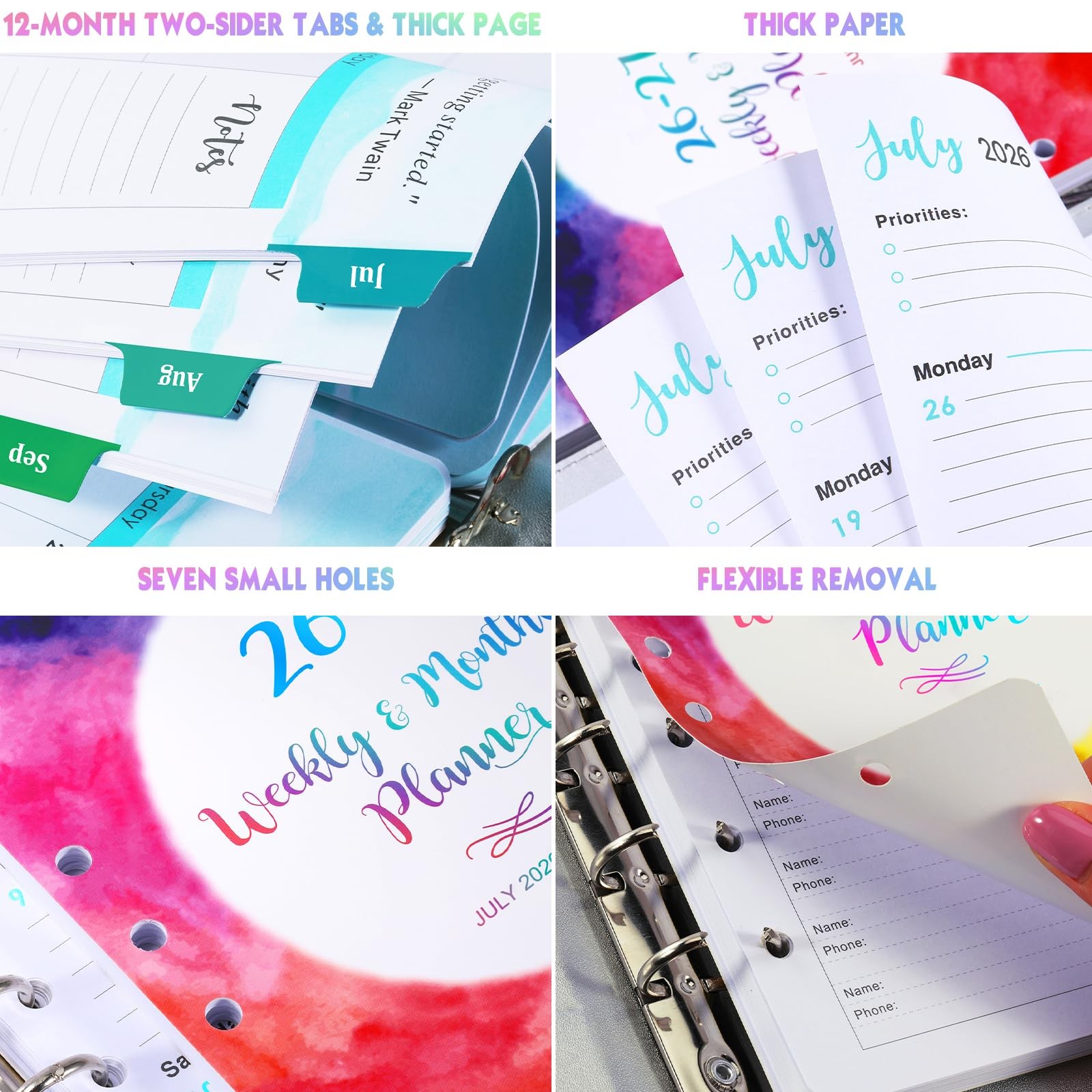2026-2027 Planner Refills – 7-Hole Punched 5.5 x 8.5 inches, Multicolor