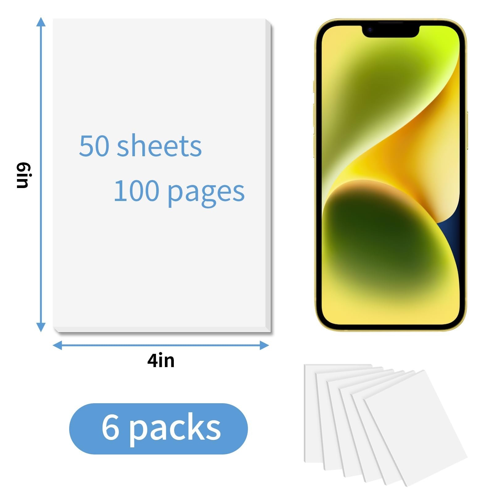 Note Pads 4×6 Inch, 6 Pack Blank Scratch Pads, 50 Sheets Per Memo Pad for Wri…